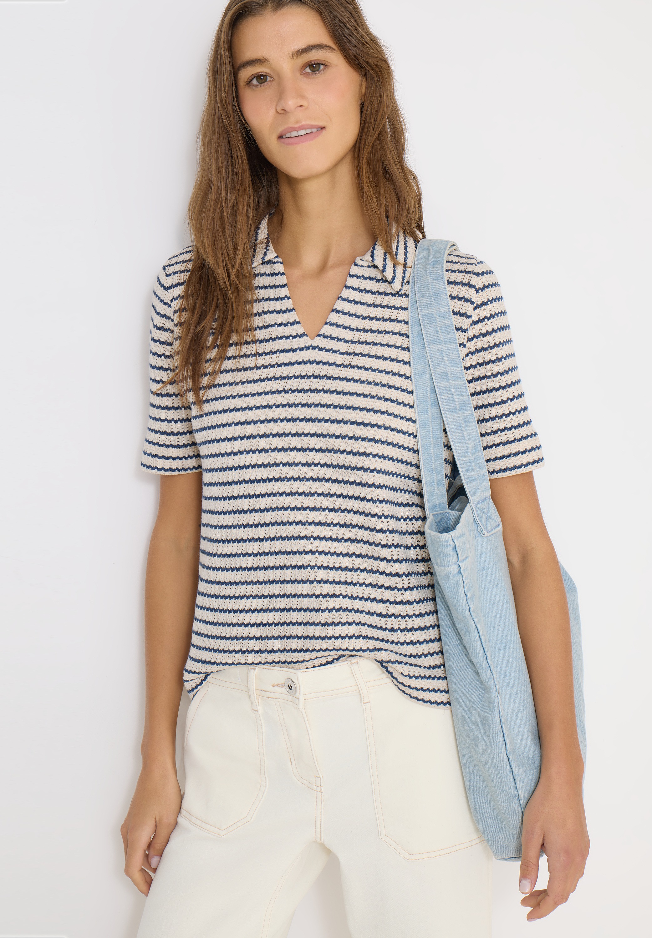 Cecil T-Shirt Ajourstrick mit Streifenmuster günstig online kaufen