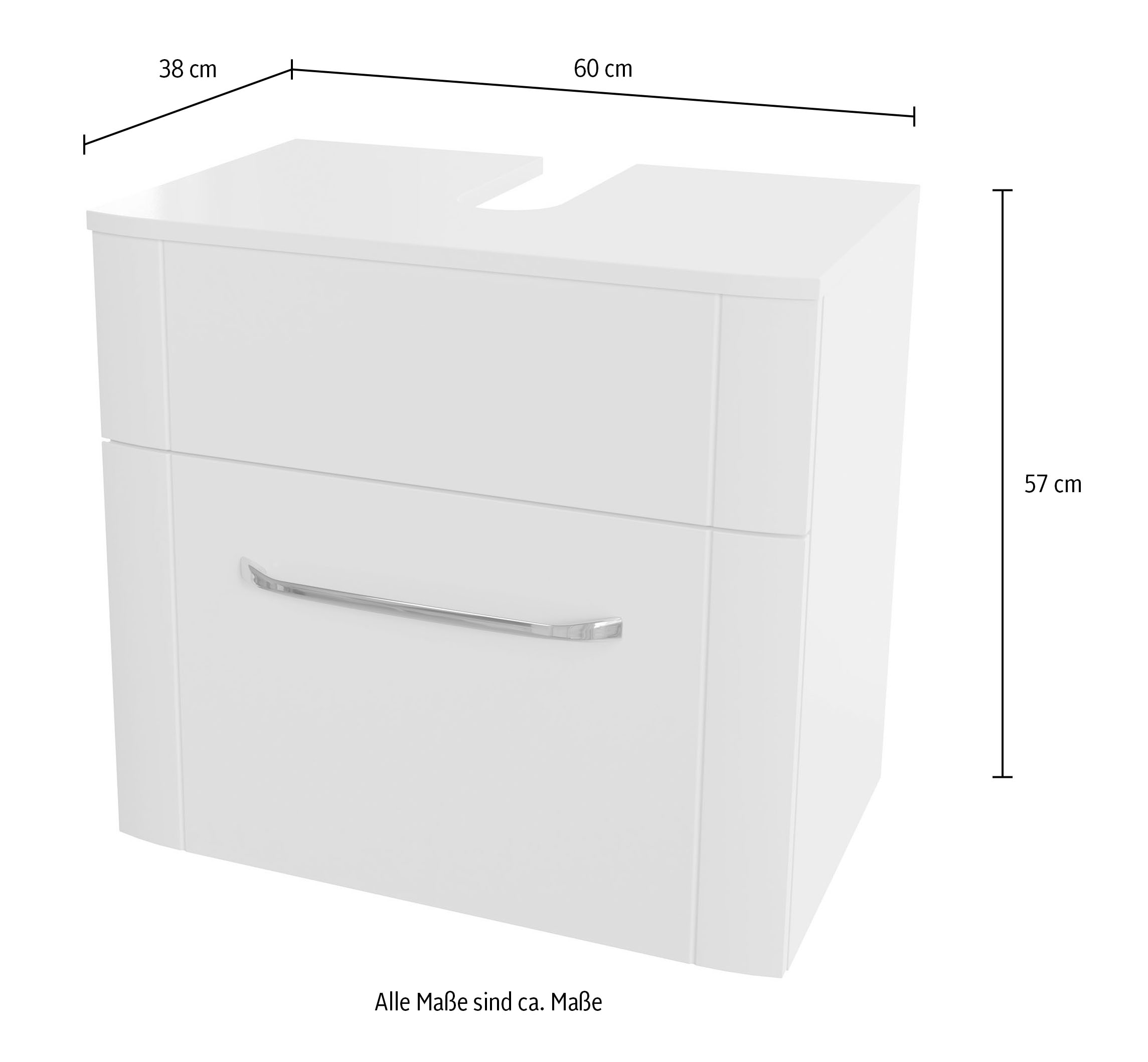 Saphir Waschbeckenunterschrank »Waschbeckenunterschrank Serie 3006, 1 Schublade,Siphonausschnitt, 60cm«, Waschbeckenschrank inkl. Soft-Close, Griff in Chrom Glanz