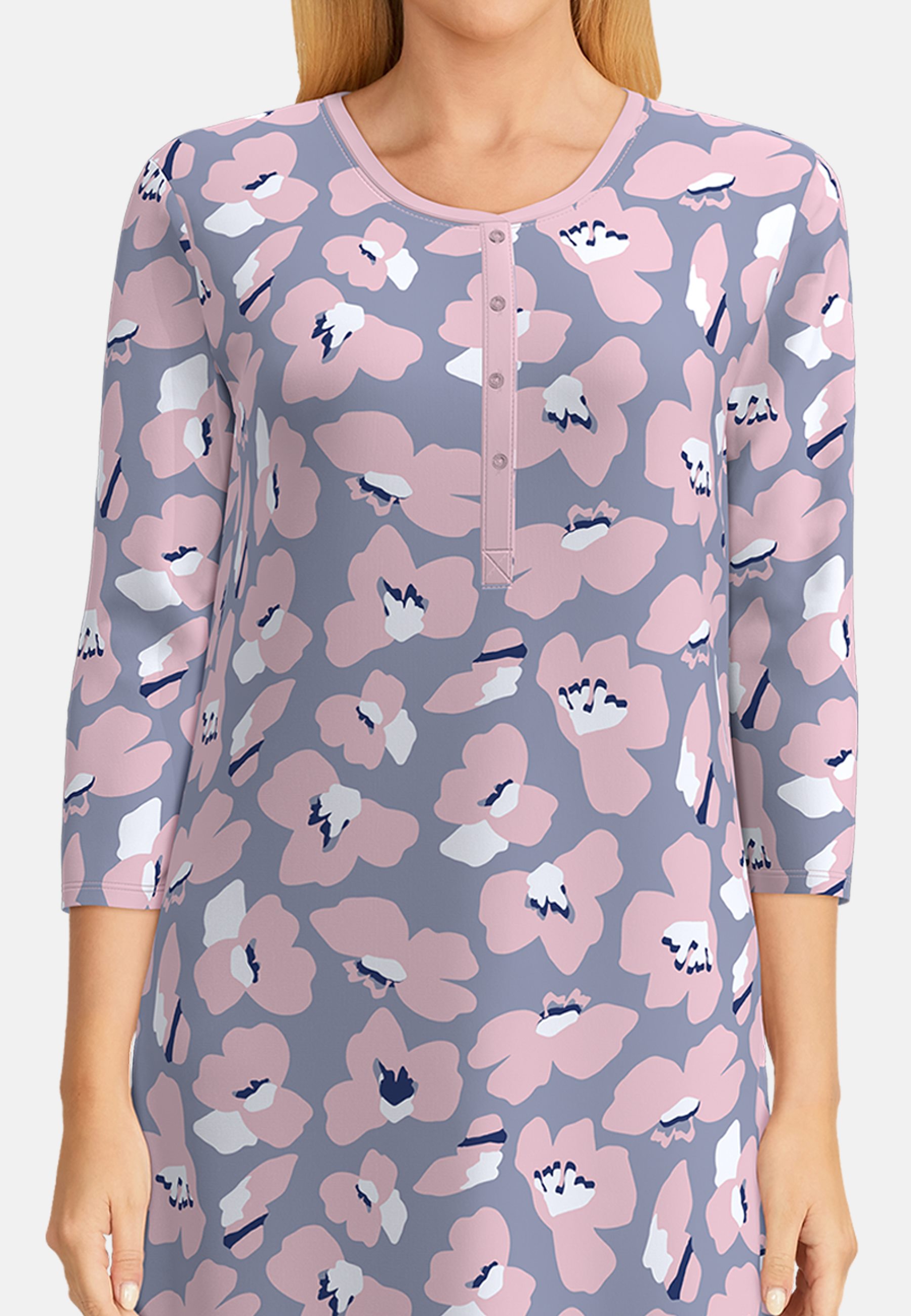 Thumbnail - GÖTZBURG Nachthemd "Galway" florales Design, 3/4 Ärmel, Rundhalsausschnitt, Baumwolle, kühl