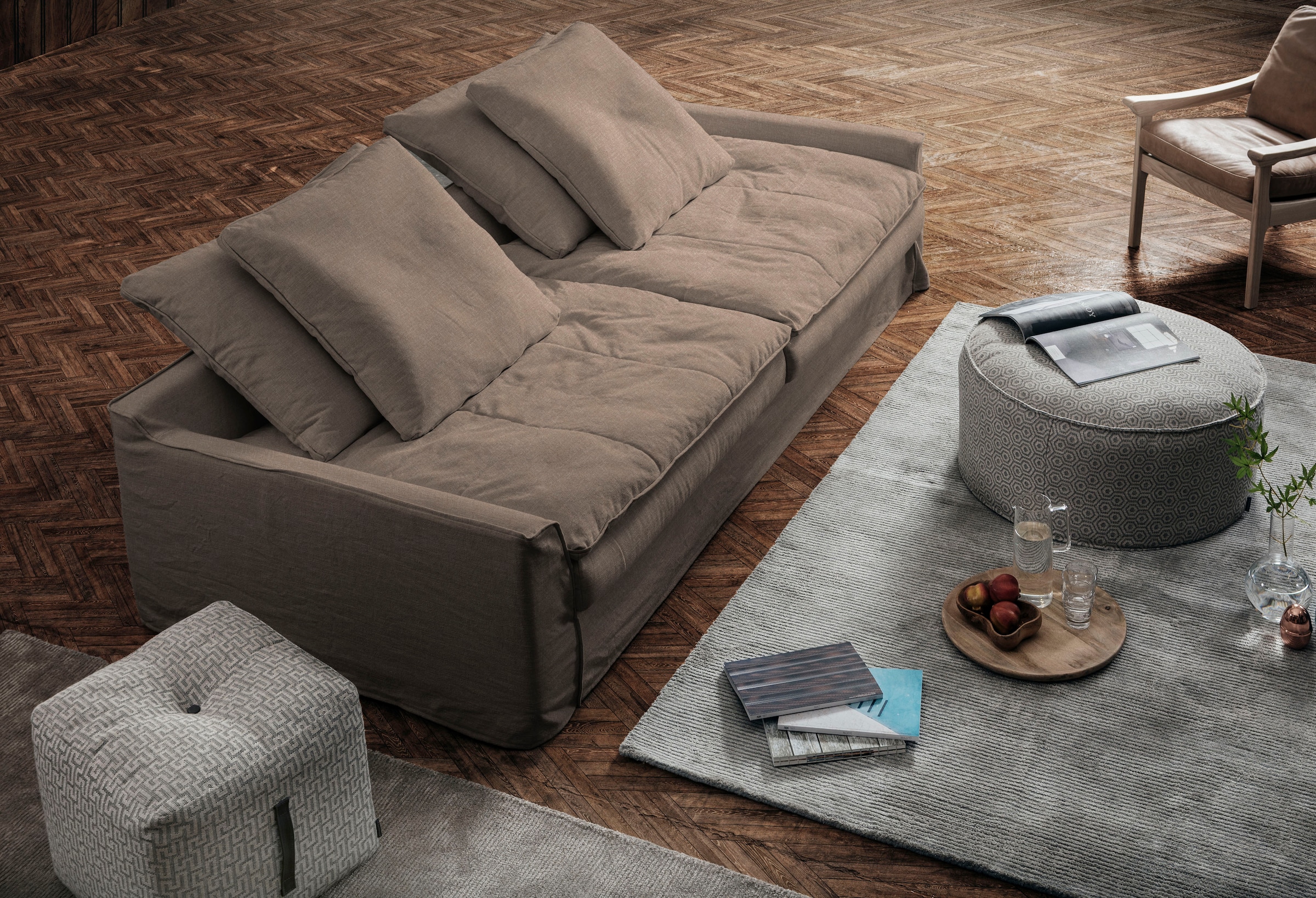 furninova Big-Sofa "Sake, Design Megasofa, Relaxsofa, leger und sehr bequem,", inklusive 4 Kissen, abnehmbarer und wasch