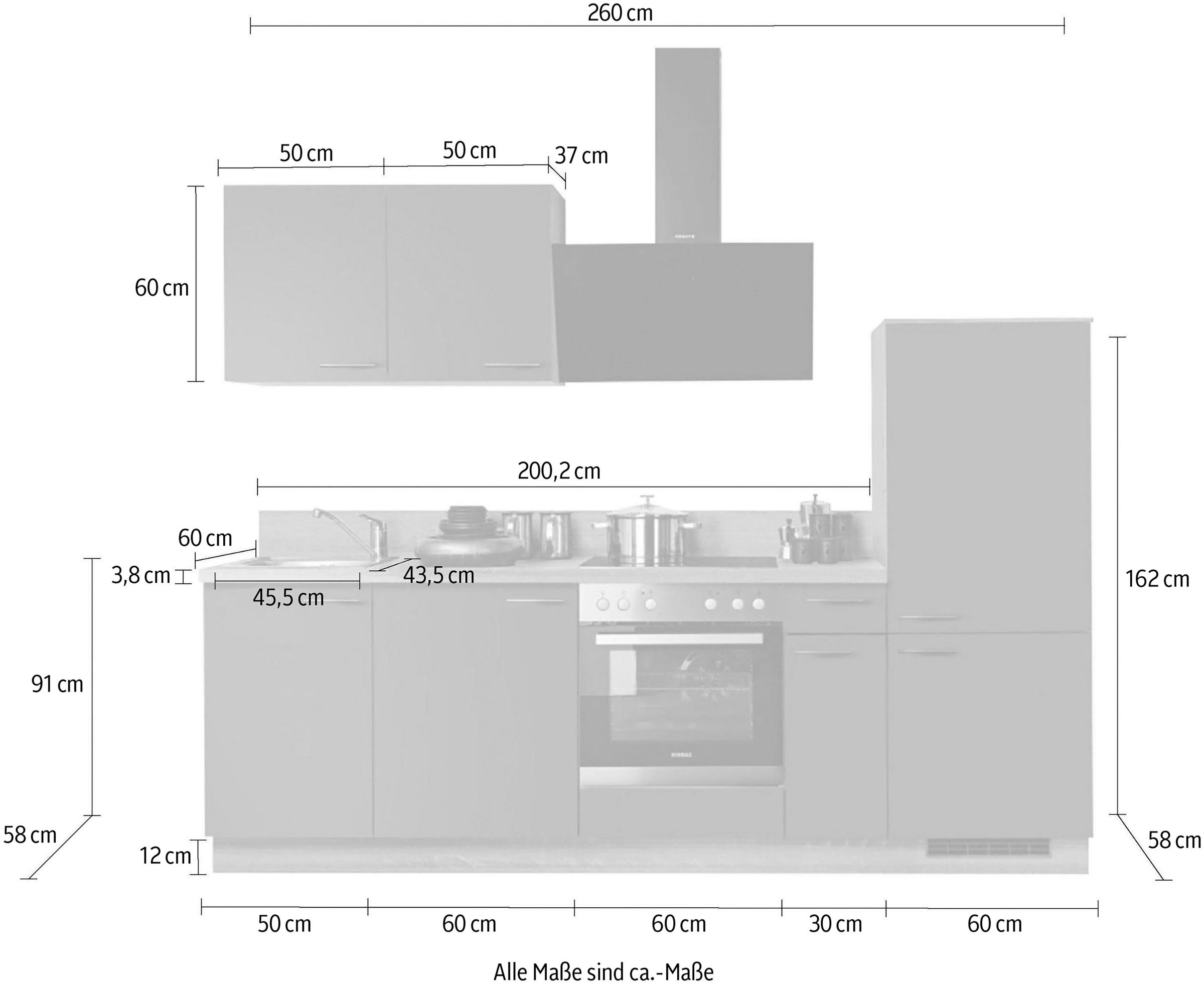 Express Küchen Küchenzeile »KS-Scafa, vormontiert, mit höhenverstellbaren Füßen, vormontiert, mit«, Soft-Close, wahl. mit E-Geräten inkl. Geschirrspüler, Breite 260 cm