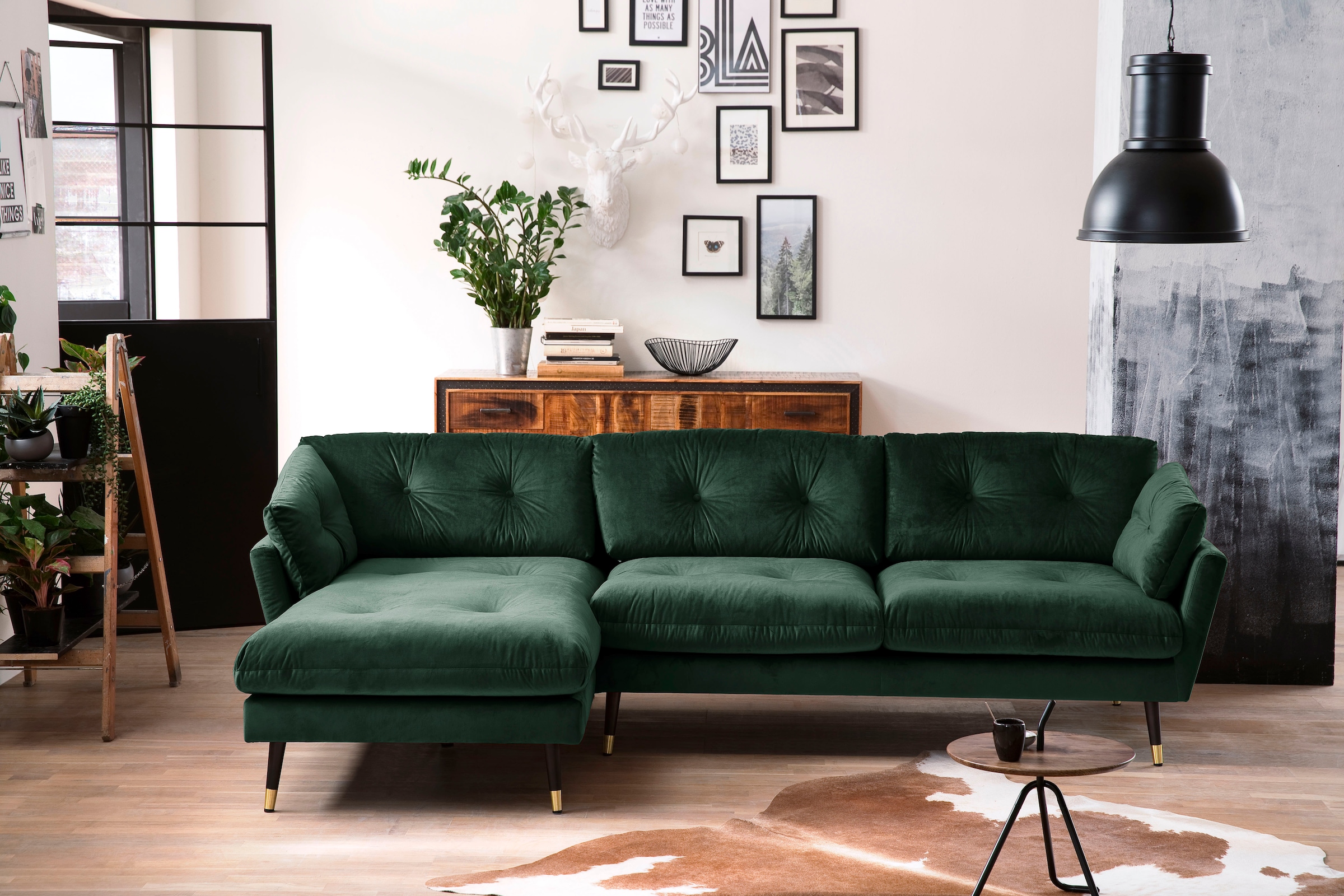 Trends by HG Ecksofa »Japan L-Form«, mit Fuß in Holz-Metallkombination, Recamiere rechts oder links