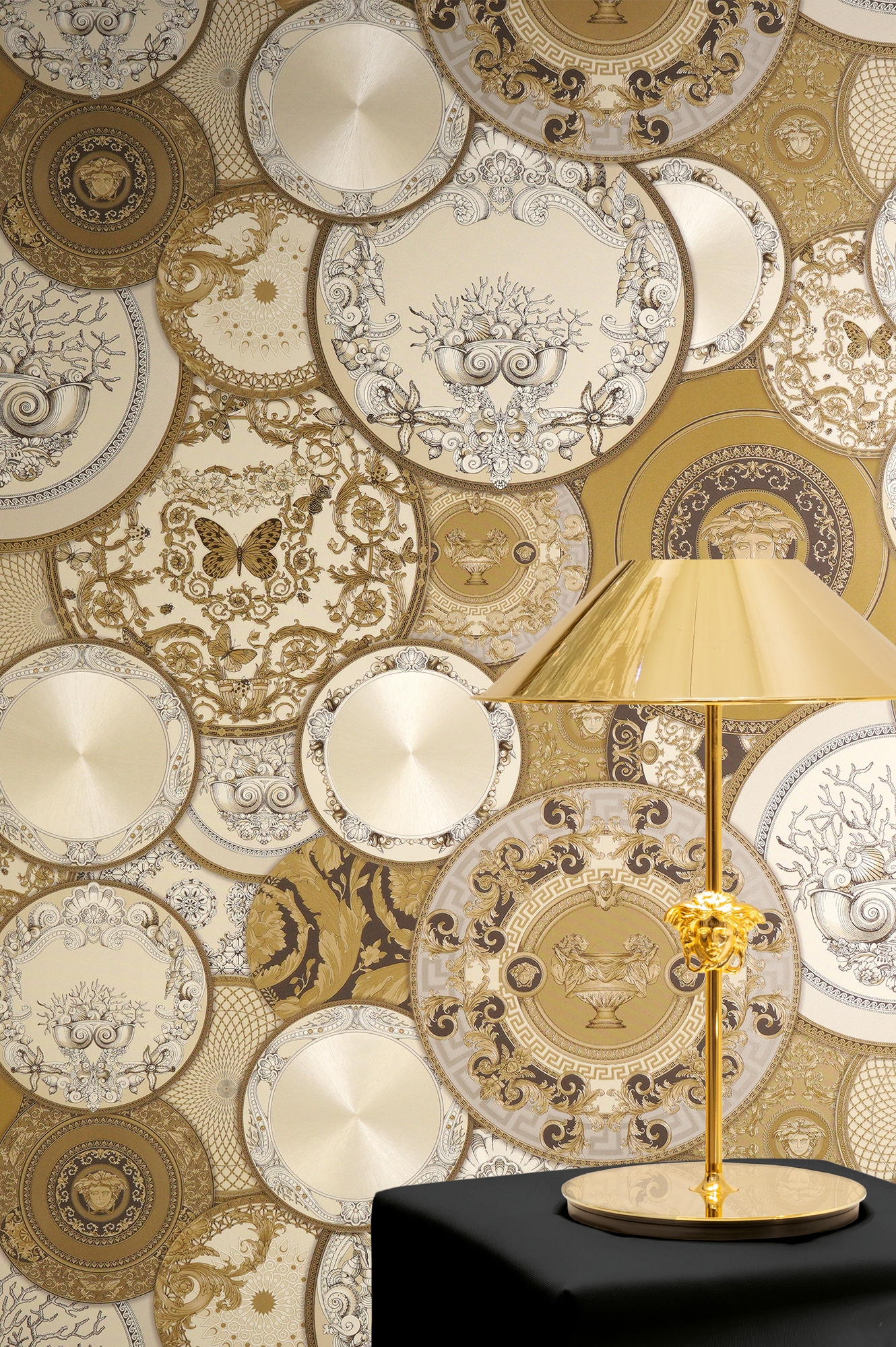 Versace Vliestapete "Versace 6 Art De La Table –" 3D-Optik Barock Motiv geprägt Elegantes Ornamentdesign mit Metallic-Glanz & feiner Prägung