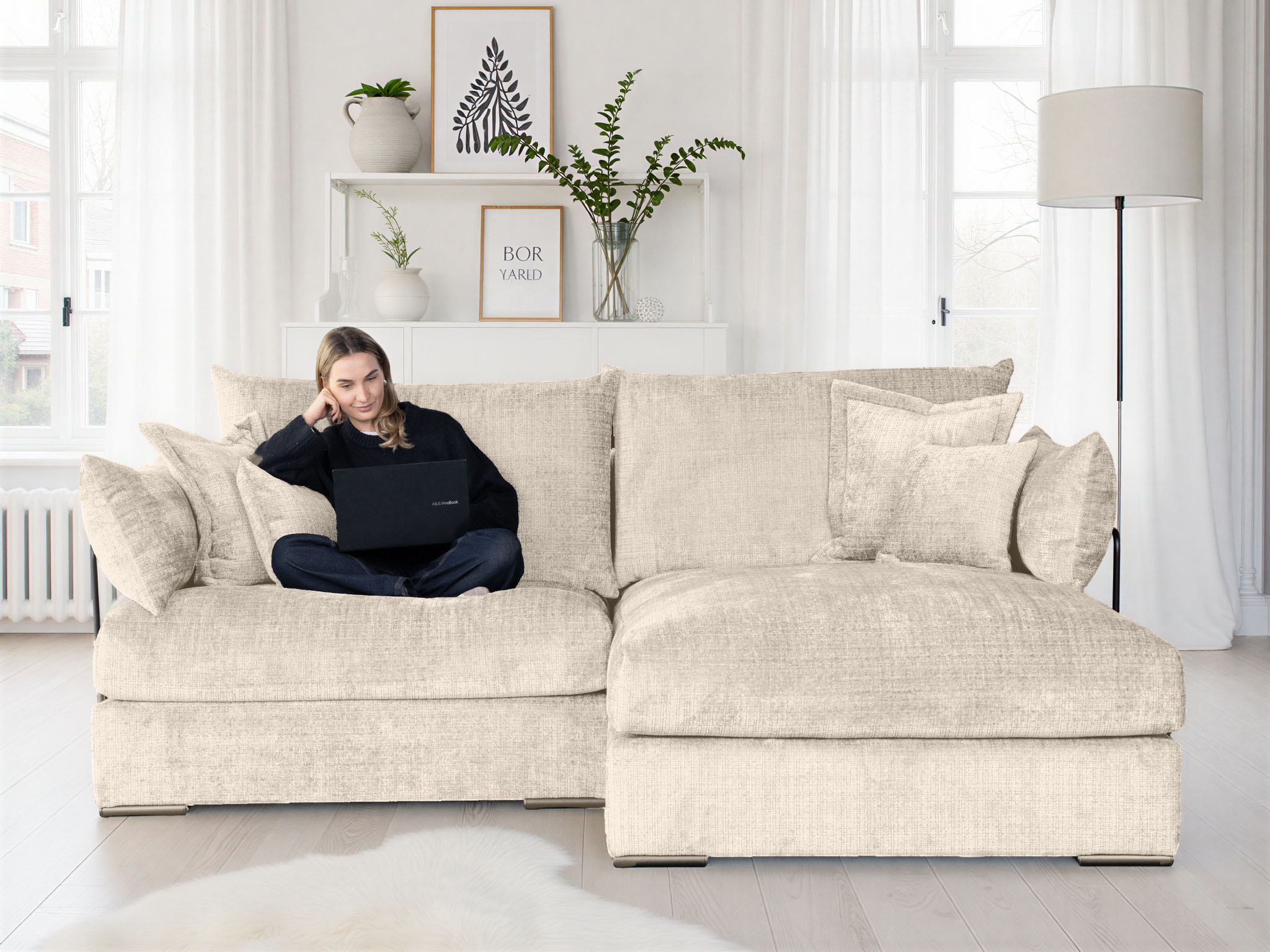 Home affaire Ecksofa "Casa XL L-Form, B: 190 cm" 4 Zierkissen, Mega-Sofa, in Cord oder Chenille-Struktur, Federkern