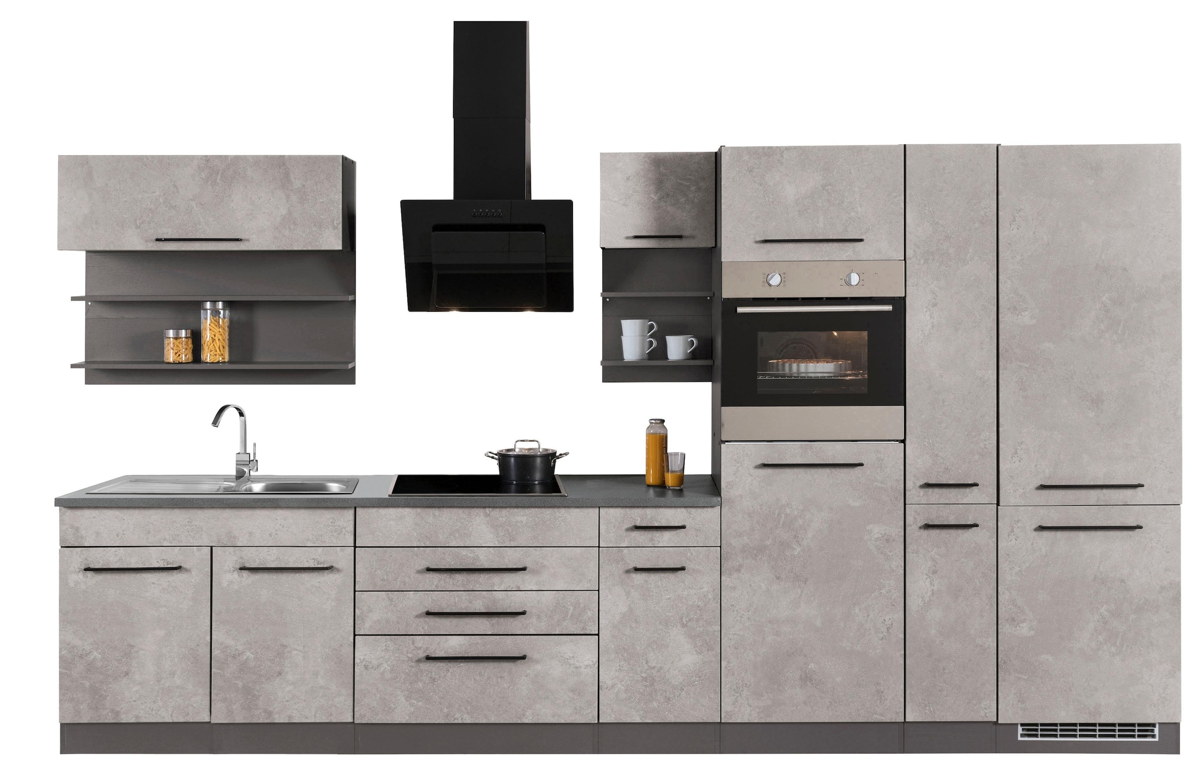 KOCHSTATION Küchenzeile "KS-Tulsa" mit E-Geräten, Breite 380 cm, schwarze M günstig online kaufen