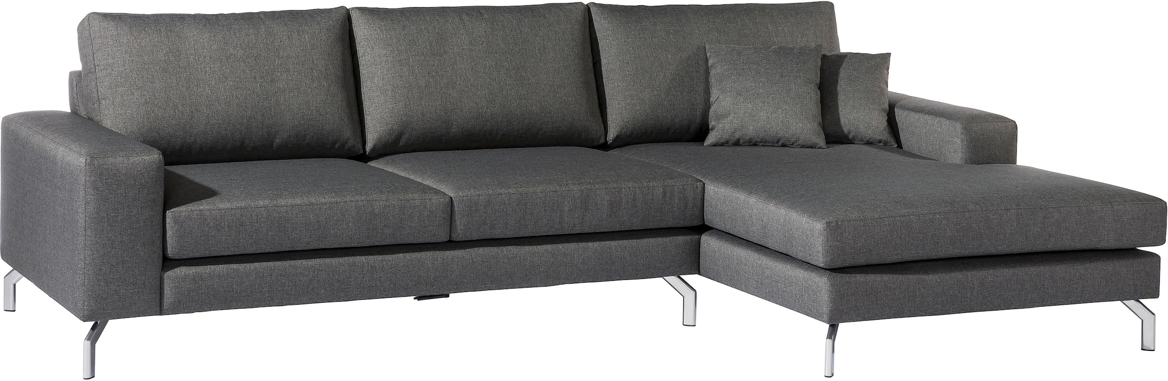 Max Winzer® Ecksofa »Flori Set inkl. Hocker, guter Sitzkomfort, aktuelles Design«, (Spar-Set, Ecksofa und Hocker), elegant mit abgewinkelten Chromfüßen, inklusive Zierkissen