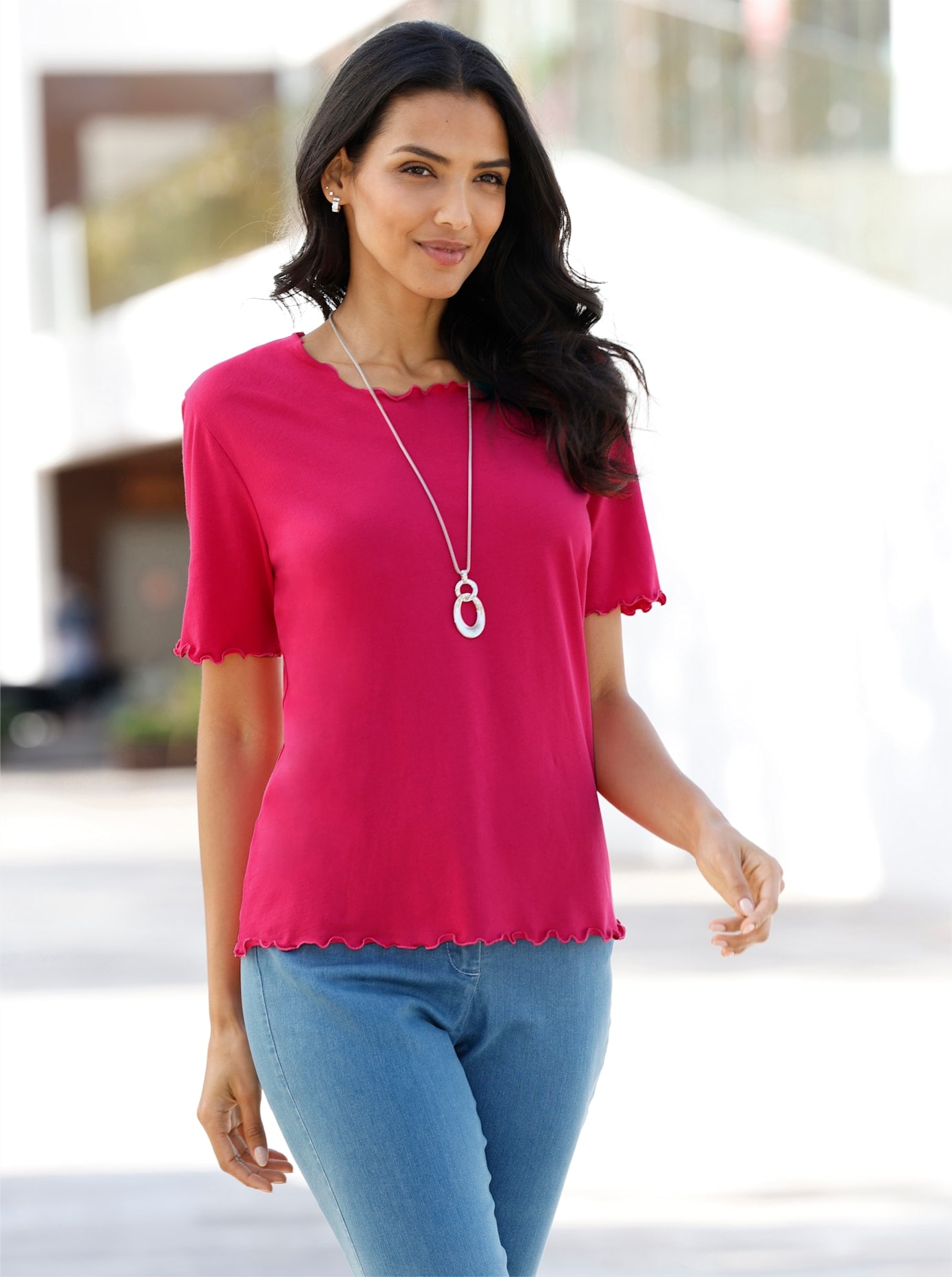 Kurzarmshirt CLASSIC BASICS "Shirt", Damen, Gr. 52, pink, 100% Baumwolle, unifarben, Rundhals, Shirts