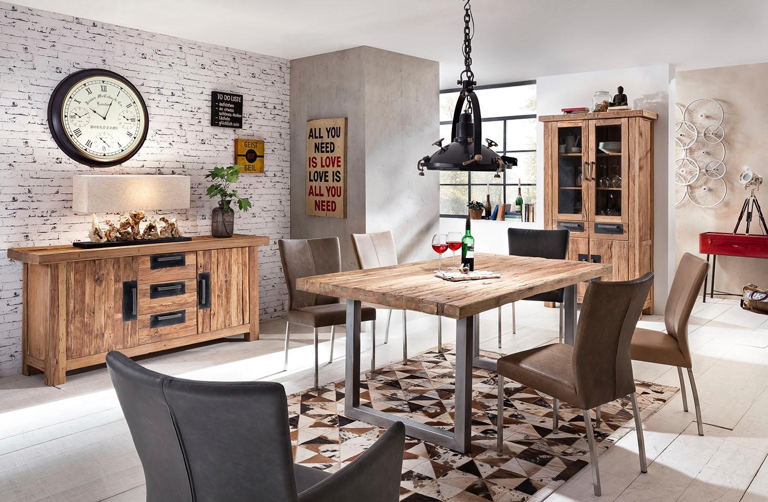 SIT Esstisch "Osaka aus recyceltem Teakholz mit Kufengestell im Rustik-Look" Aufgedoppelte Tischplatte aus Teak mit stabilem Kufengestell aus Eisen