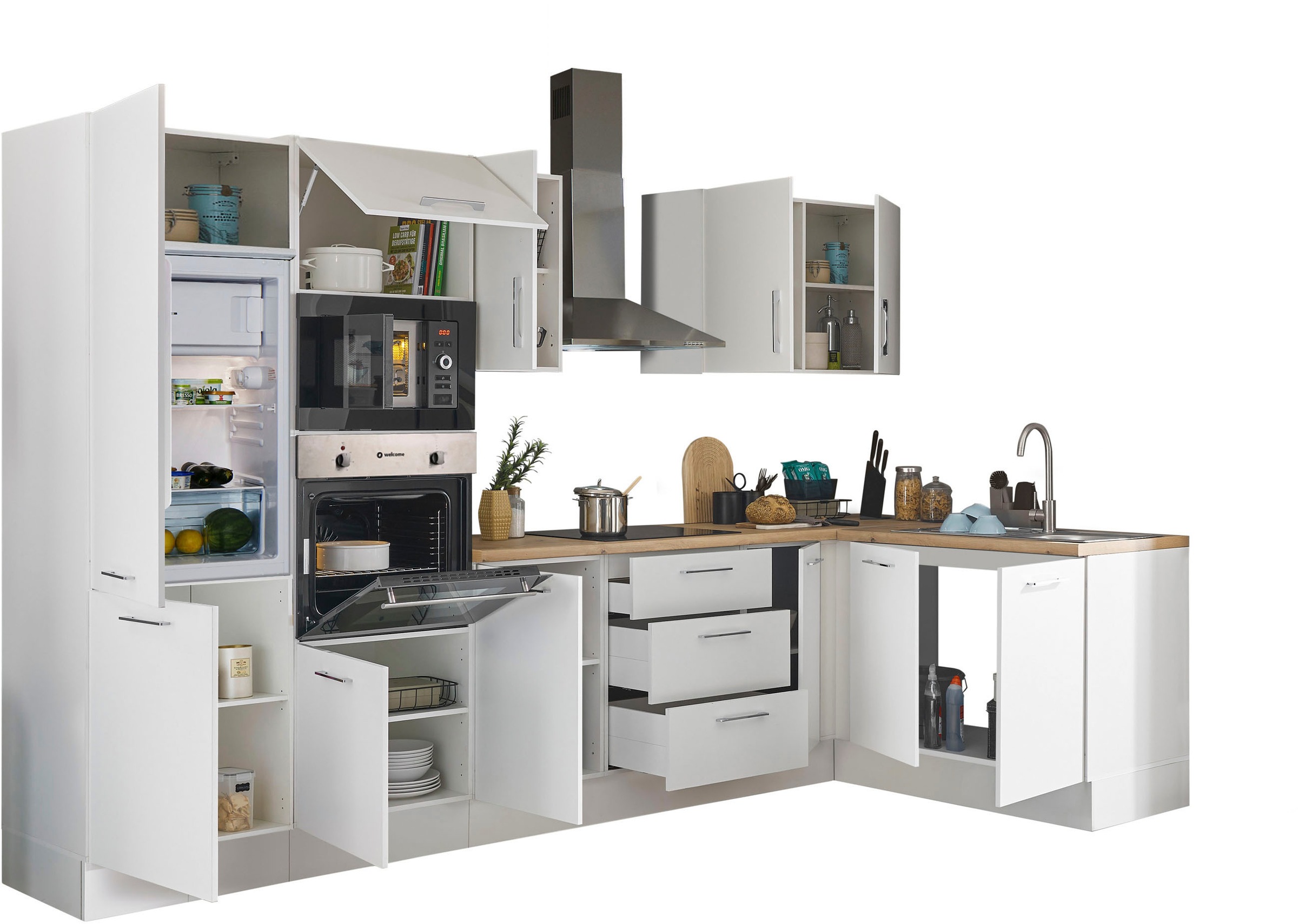 BASIC by Balculina Winkelküche »Turin«, Stellbreite 330x175 cm, wahlweise mit E-Geräten
