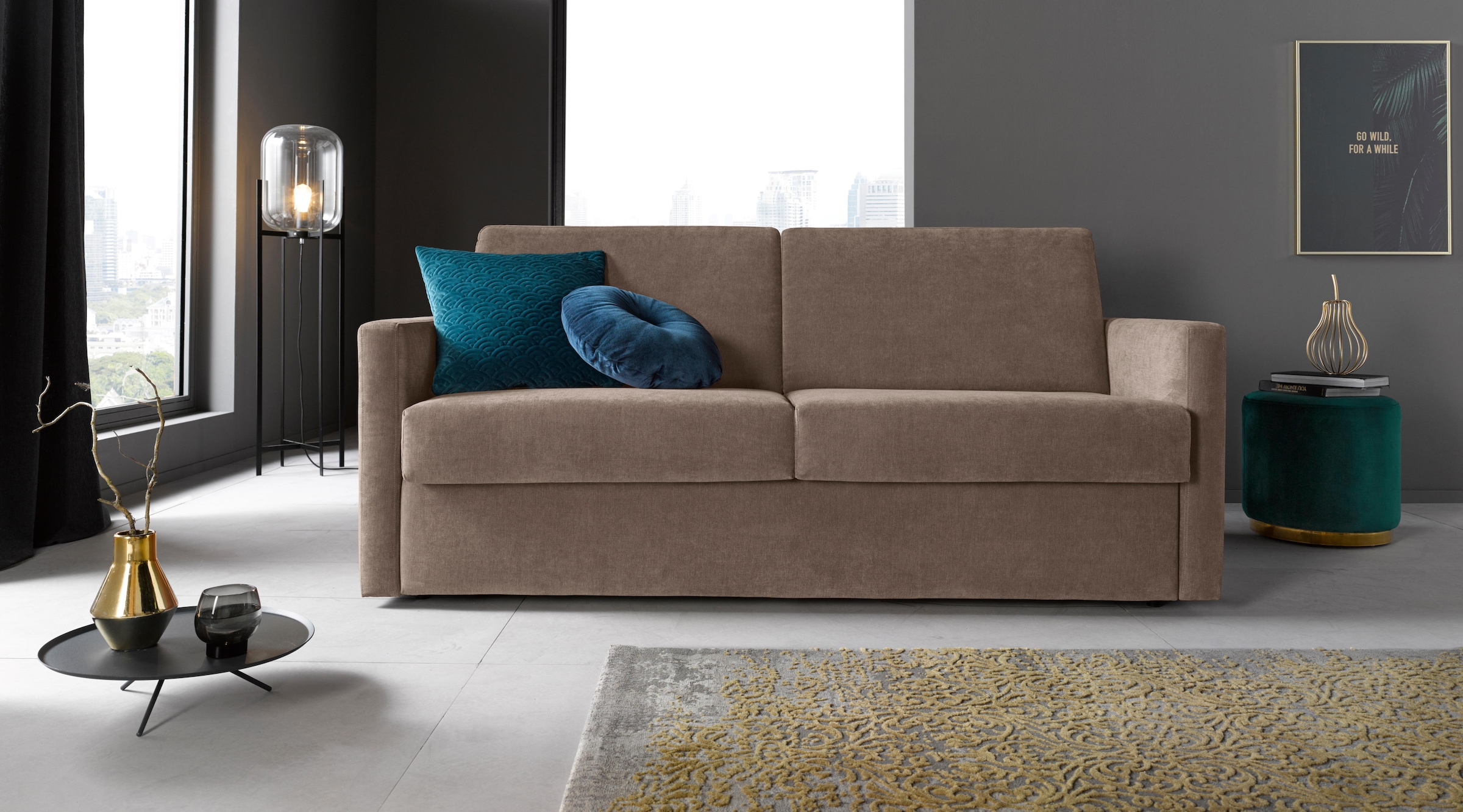 Places of Style Schlafsofa »GOLDPOINT 182cm, Dauerschläfer, Liegefläche 140/200 cm,«, 3-Sitzer mit Bettfunktion, Bonell-Federkernmatratze