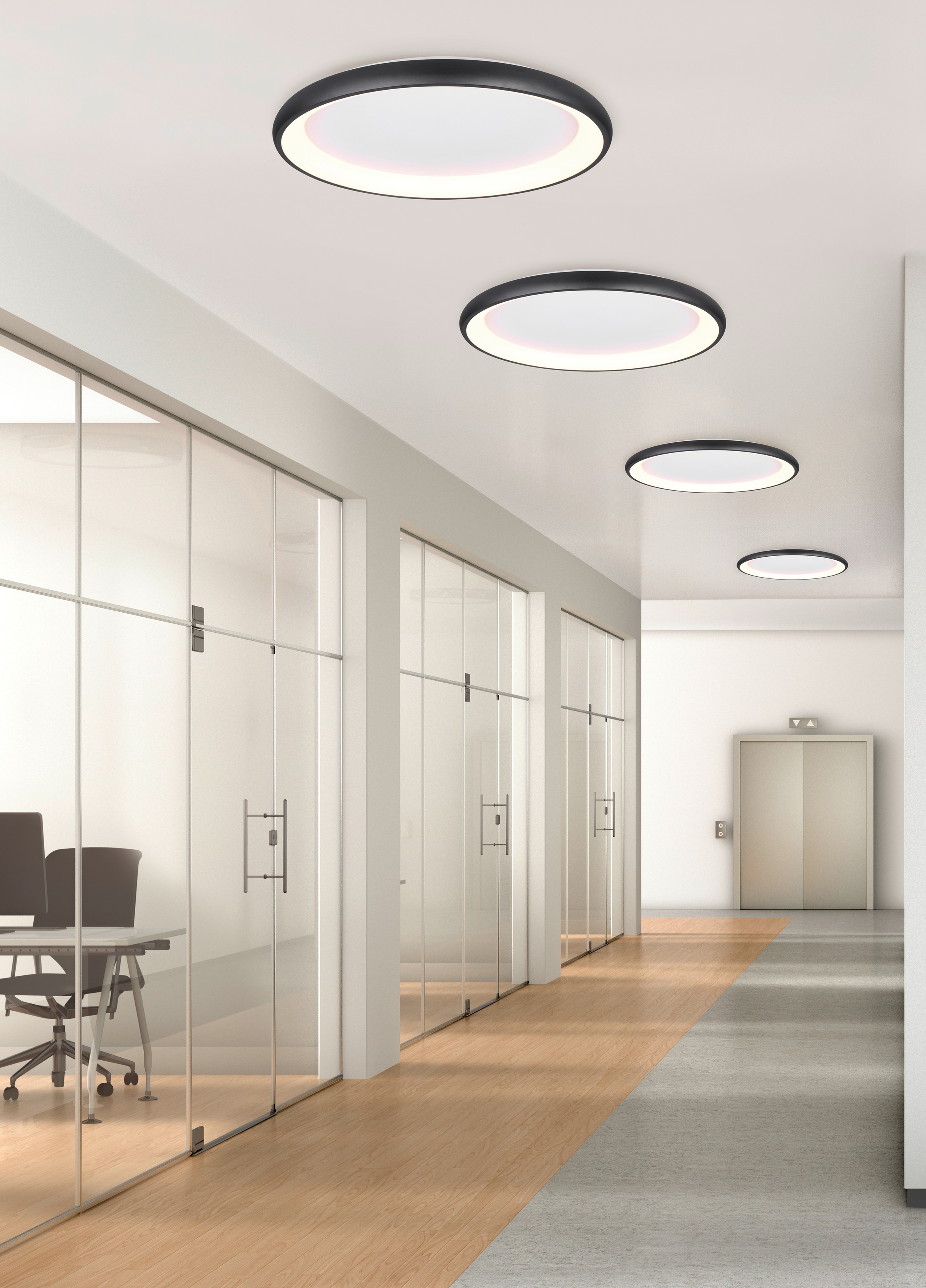 TRIO Leuchten LED Deckenleuchte »CARDONA, runde LED Deckenlampe Büro, Ø 75cm, 6900 Lumen 59W, dimmbar«, 1 flammig, Leuchtmittel LED-Board | LED fest integriert, CCT - Lichtfarbe einstellbar 2300/3000/4000K, auch Wandmontage möglich
