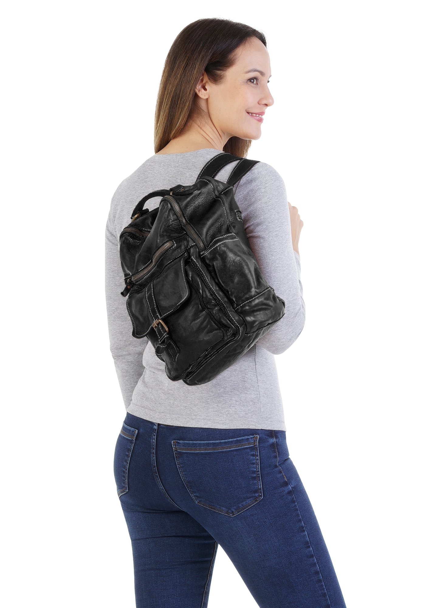 X-Zone Laptoprucksack, echt Leder, Made in Italy