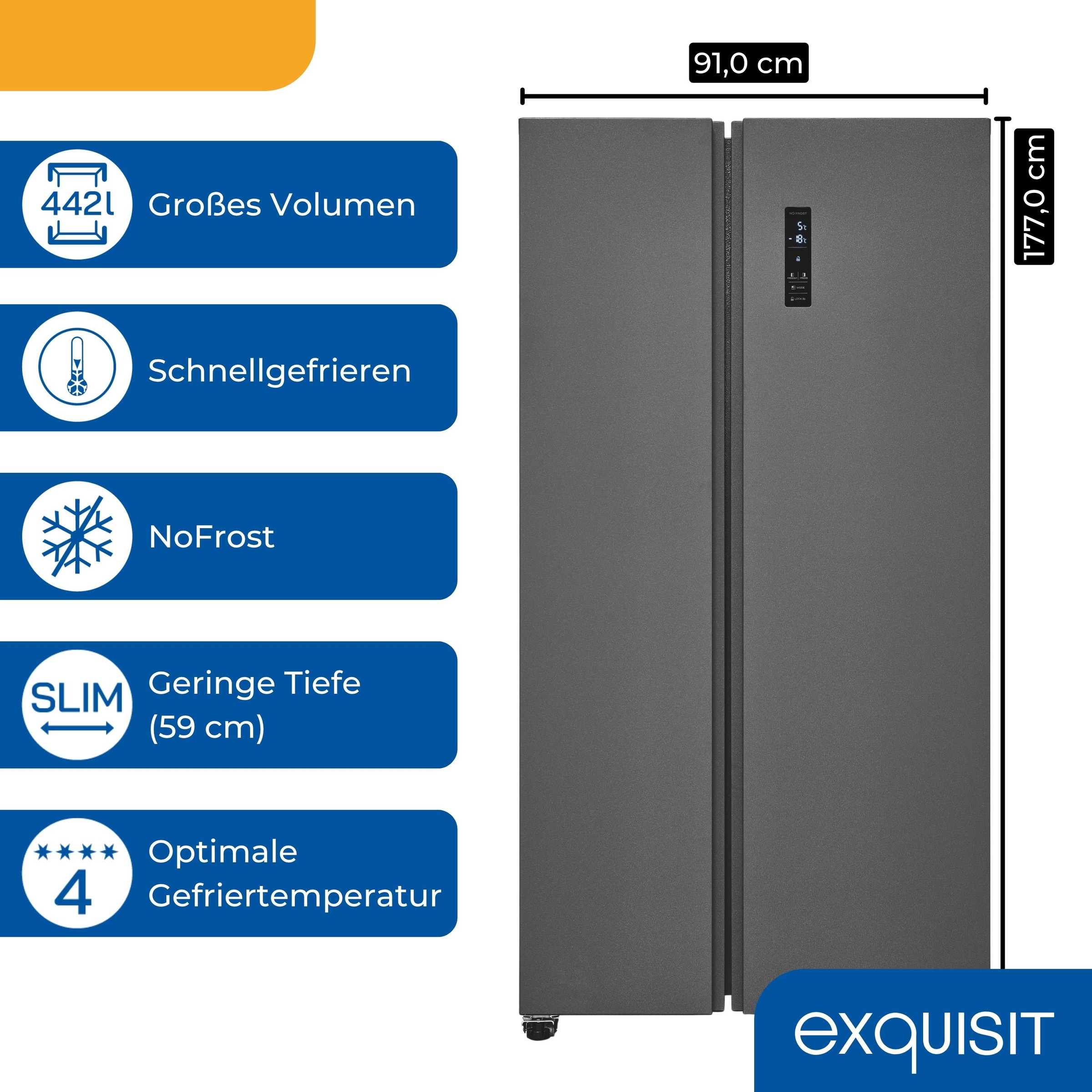 exquisit Side-by-Side »SBS46-040E anthrazit« 177 cm hoch 91 cm breit