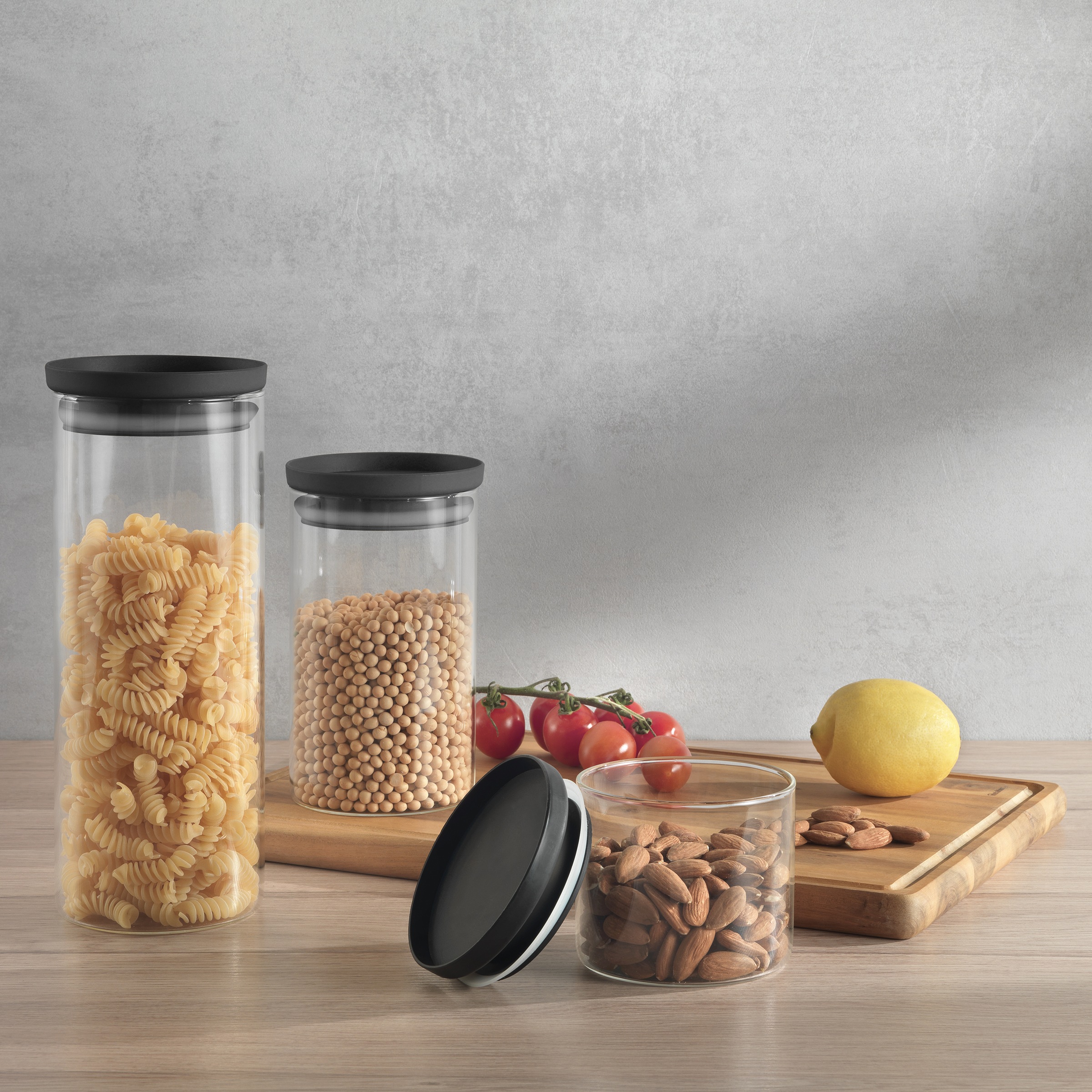 Metaltex Vorratsglas »Aroma Line, Lebensmittelaufbewahrungsbehälter«, (Set, 3 tlg.), in drei Größen 450 ml, 1000 ml und 1500 ml