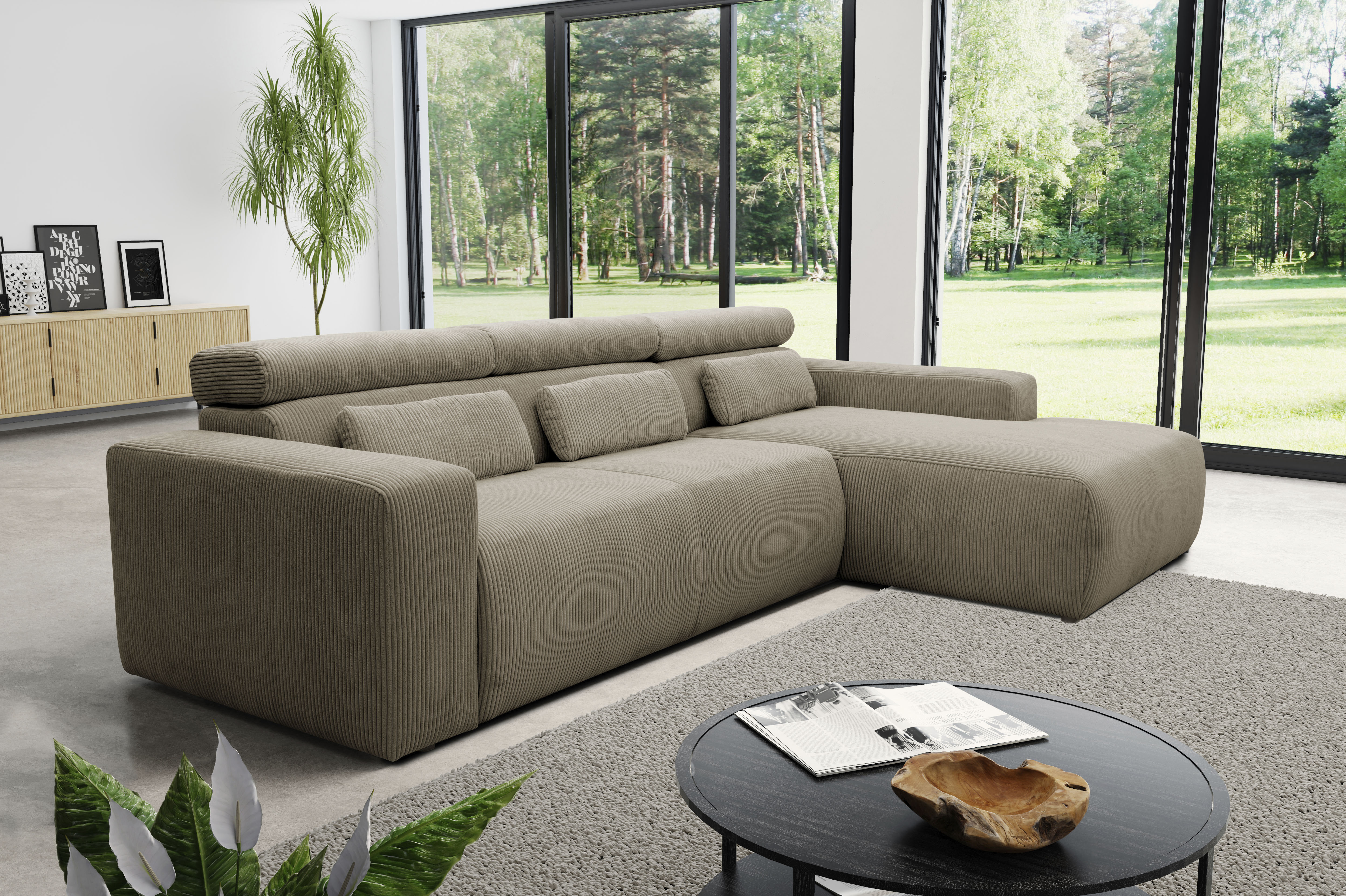 DOMO collection Ecksofa "BRANDON 289x177 cm, belastbar bis 140 kg/Sitz, L-Form" ohne Sitztiefenverstellung, Cord, schlamm