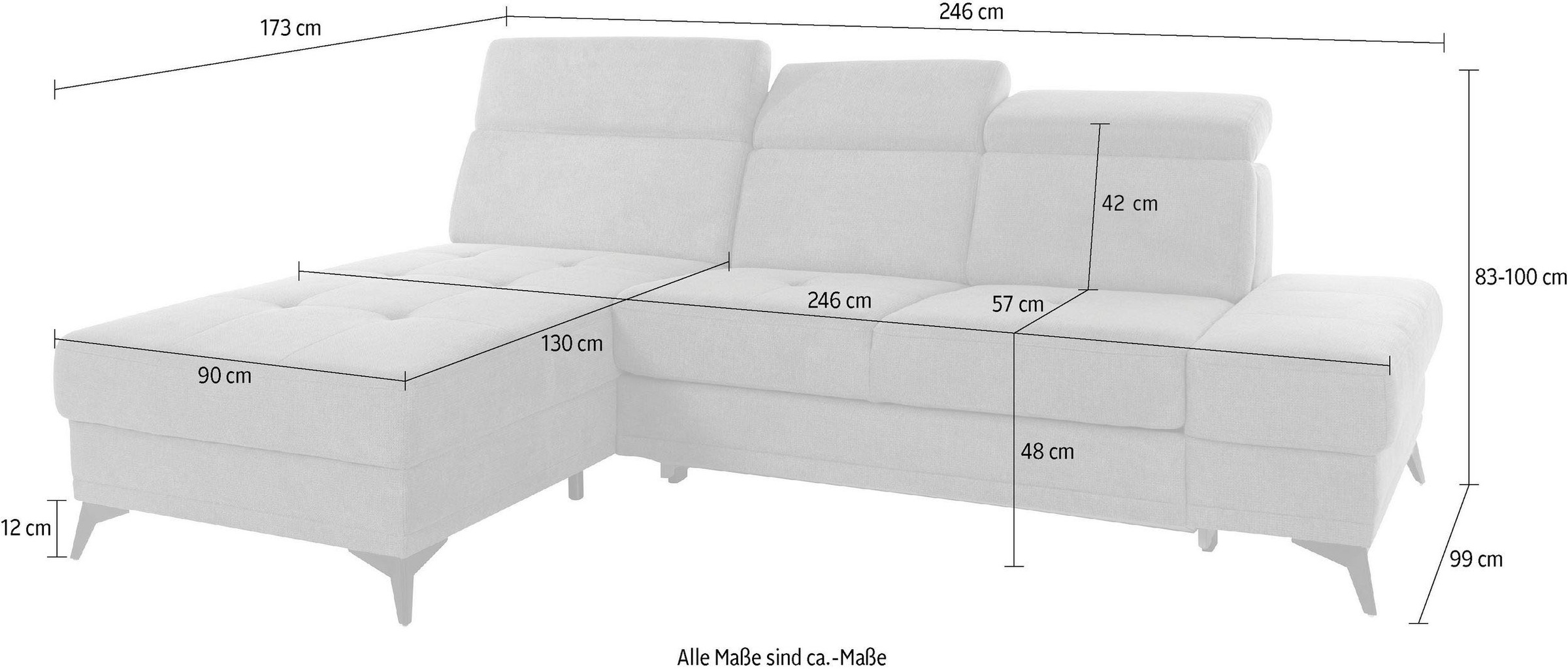 INOSIGN Ecksofa »Cardiz L-Form«, inkl.Kopfteilverstellung und Federkern wahlweise mit Bettfunktion
