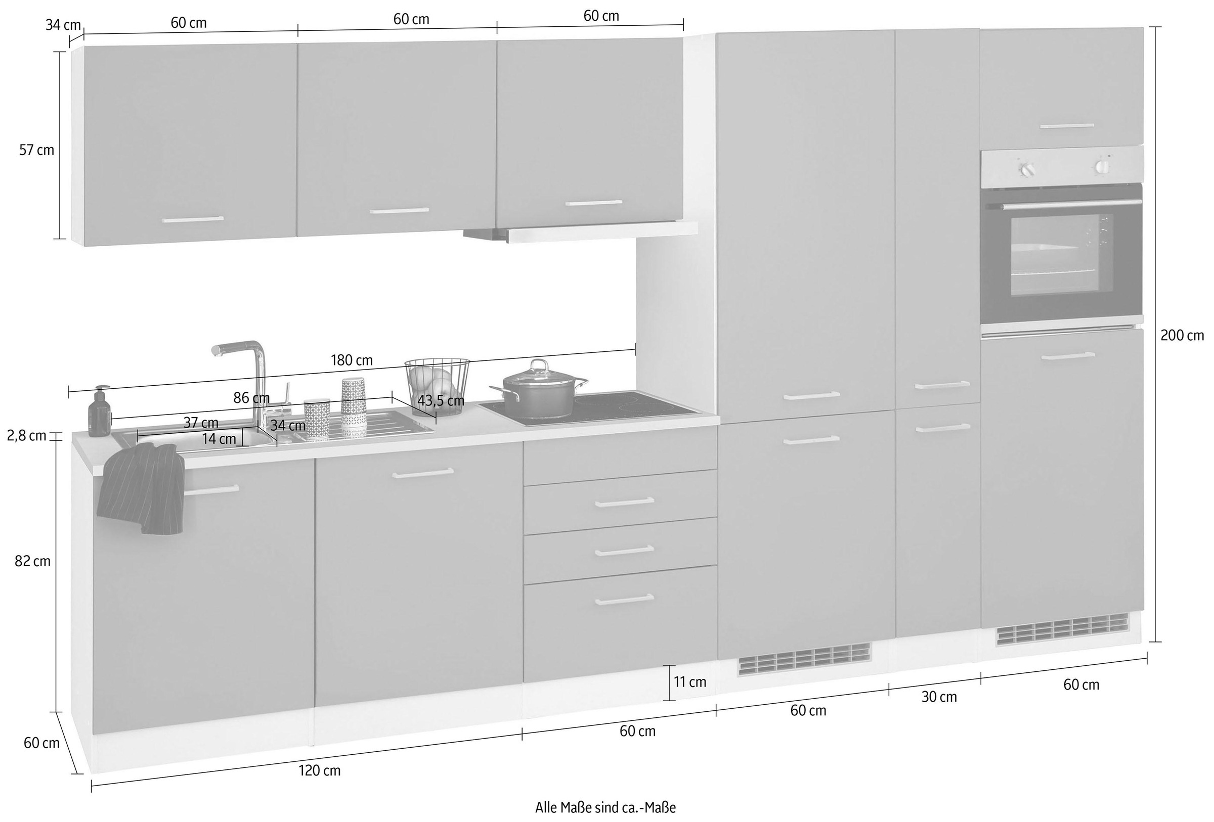 HELD MÖBEL Küchenzeile »Visby«, mit E-Geräten, Breite 330 cm inkl. Kühl/Gefrierkombination