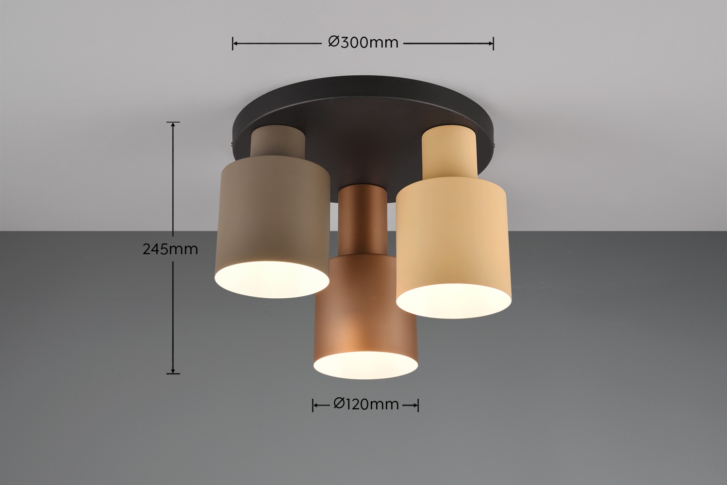 TRIO Leuchten Deckenleuchte »AGUDO, Deckenlampe Ø30cm Wohnzimmer 3-flammig exkl 3xE27 max 40W«, 3 flammig, Leuchtmittel E27 | Leuchtmittel wechselbar, mehrfarbige Lampenschirme in beige taupe & coffee, Schlafzimmerlampe