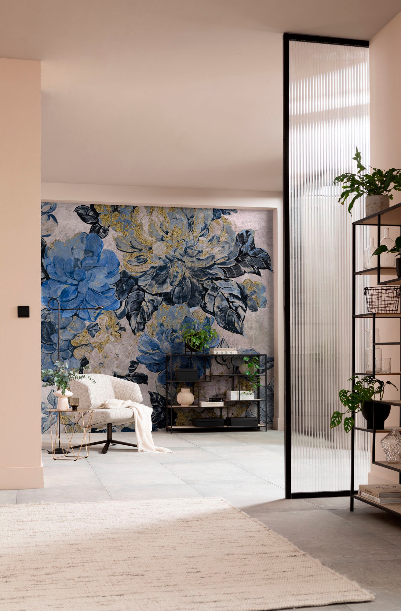 Komar Fototapete "Digitaldruck Vlies - Vintage blue Garden - Größe 300 x 250 cm" bedruckt glatt Wohnzimmer, Schlafzimmer