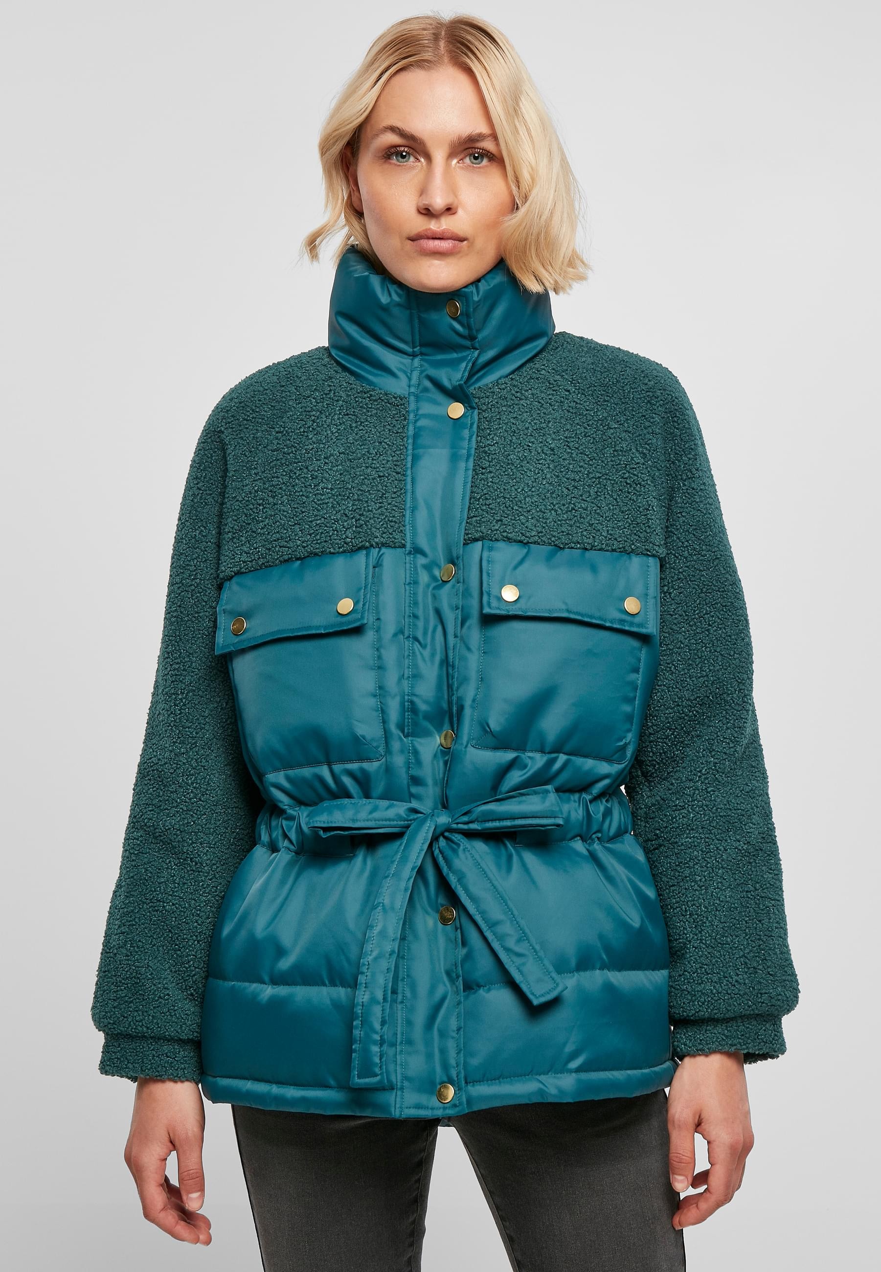 URBAN CLASSICS Winterjacke »Urban Classics Damen Ladies Sherpa Mix Puffer Jacket«, (1 St.), ohne Kapuze
