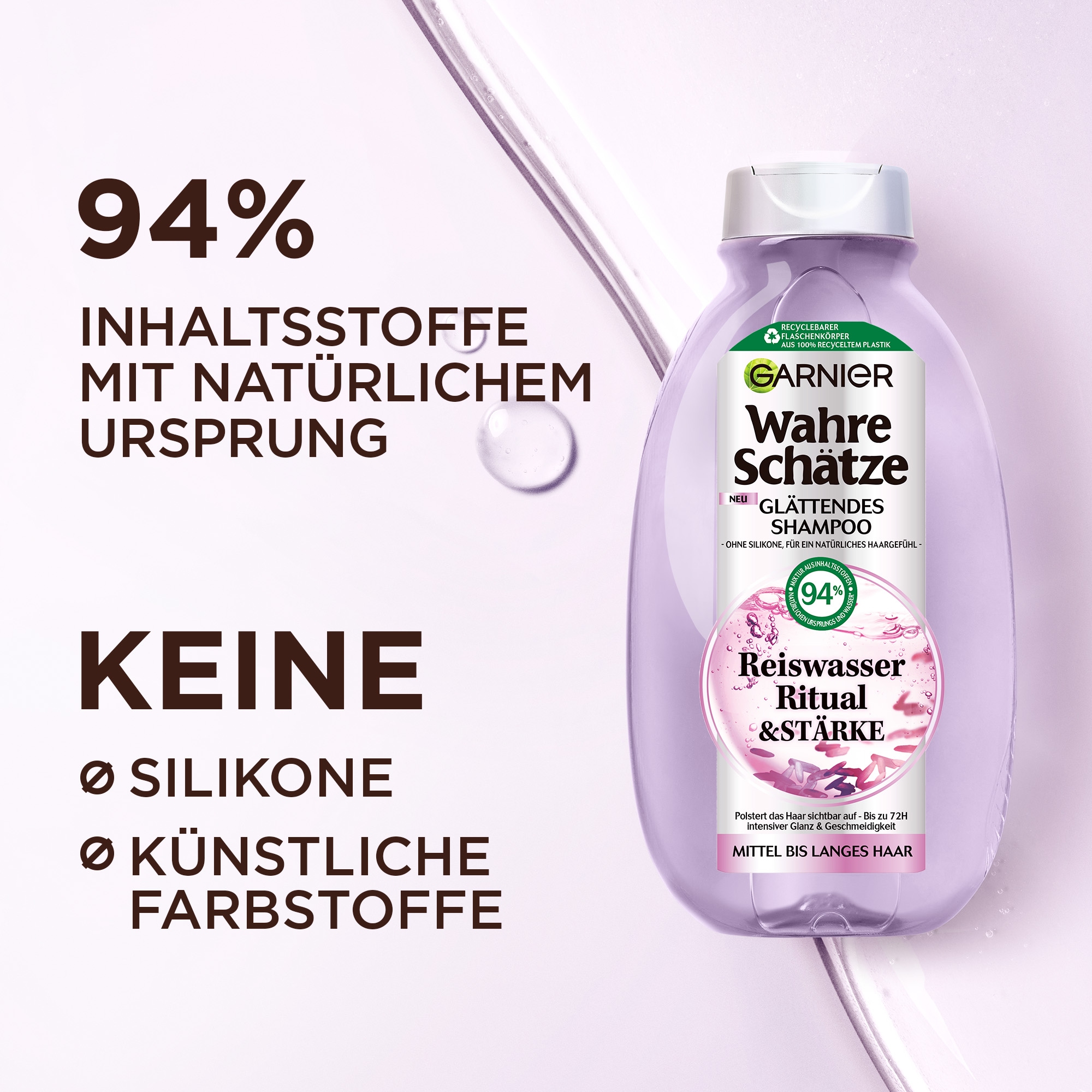 GARNIER Haarshampoo »Garnier Wahre Schätze Reiswasser Ritual Shampoo (6er Packung)« mit Reiswasser und Stärke, ohne Silikone