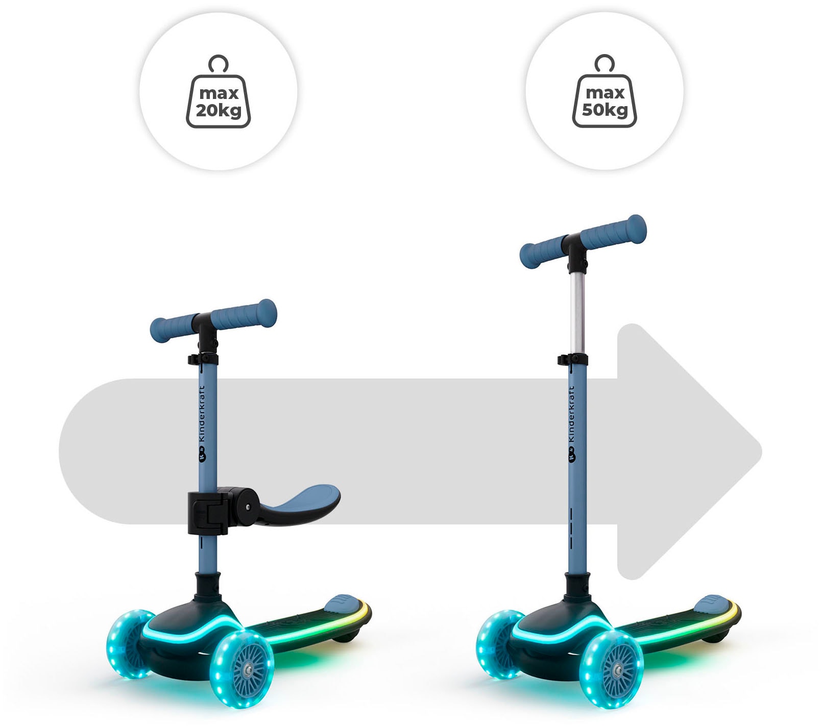 Kinderkraft Tretroller »RAKET UP« mit LED-Leuchten im Trittbrett und beleuchtete RGB-Räder