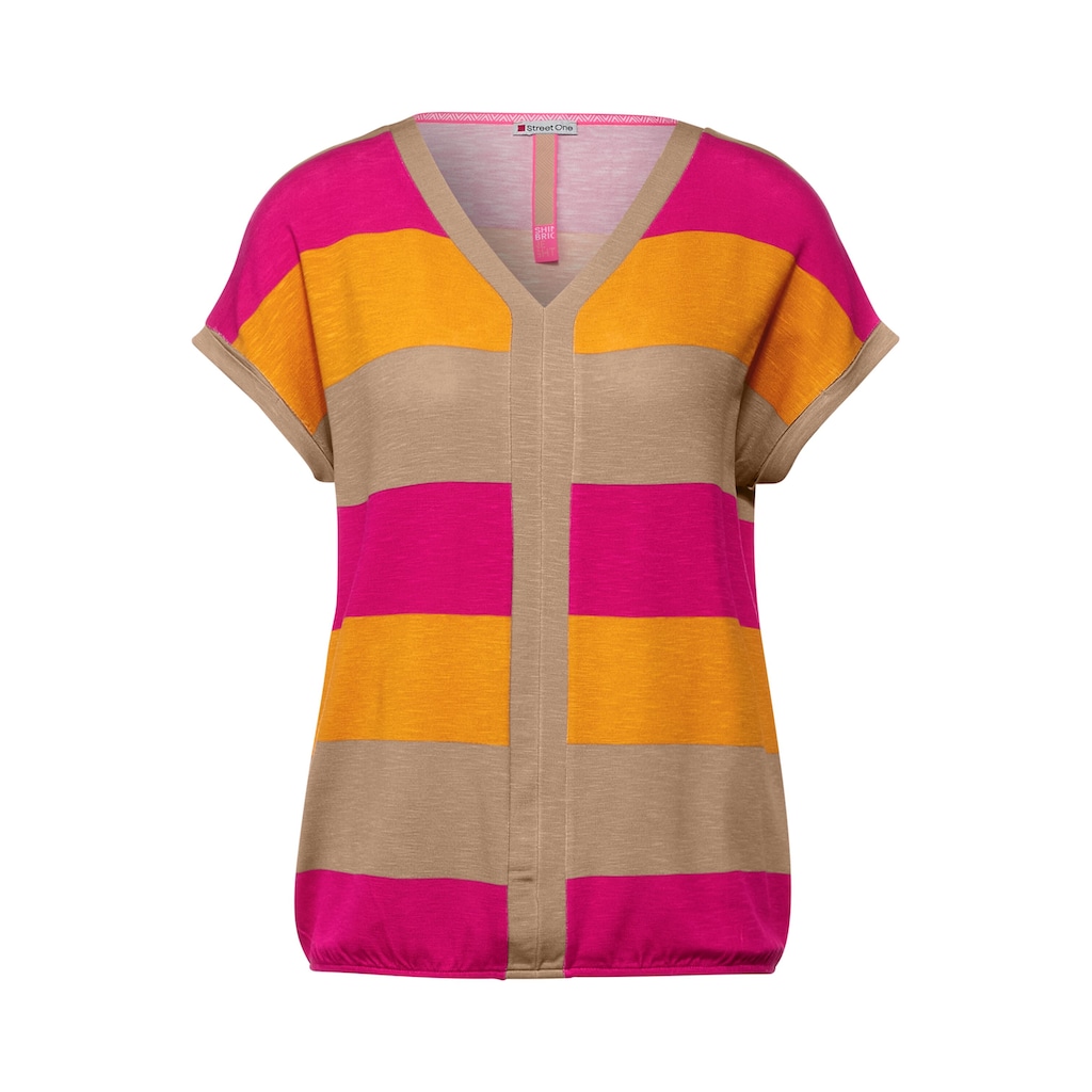Damenmode Shirts & Sweatshirts STREET ONE T-Shirt, mit buntem Streifenmuster pink