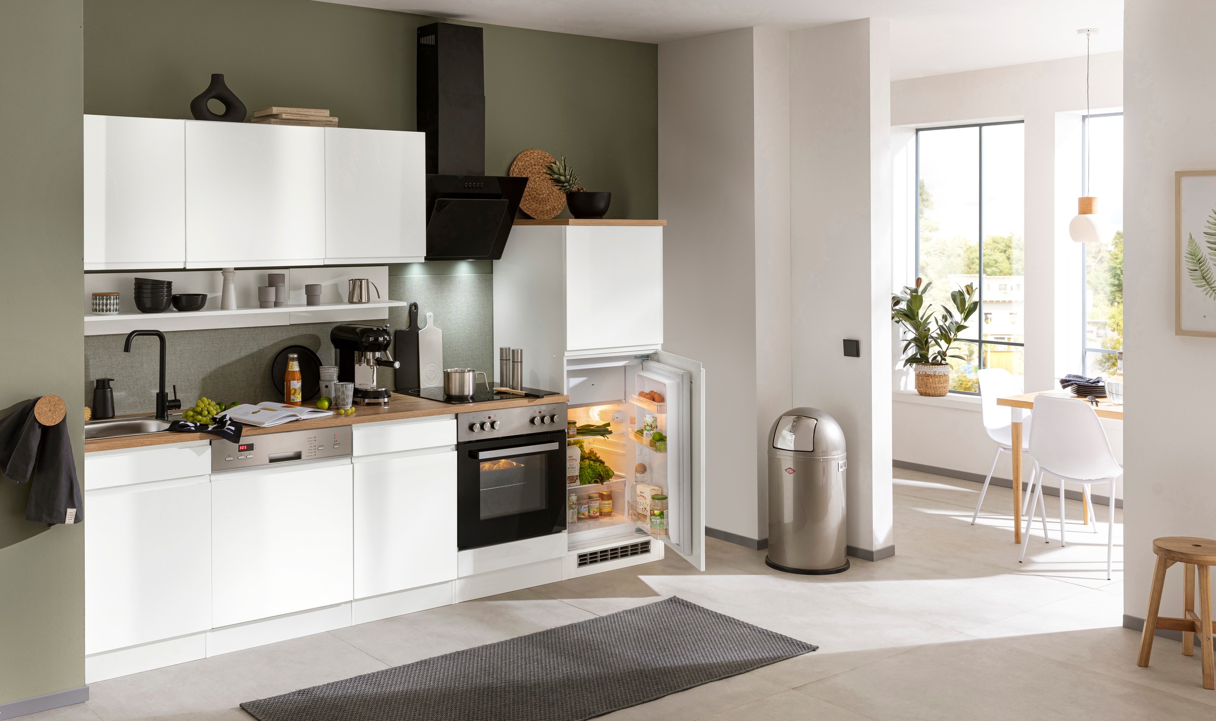 KOCHSTATION Küchenzeile "KS-Virginia,neu in verbesserter Ausführung" Arbeitsplatte 38 mm stark, Stauraum, Softclose, Breite 280 cm, Soft-Close, wahlweise mit E-Geräten