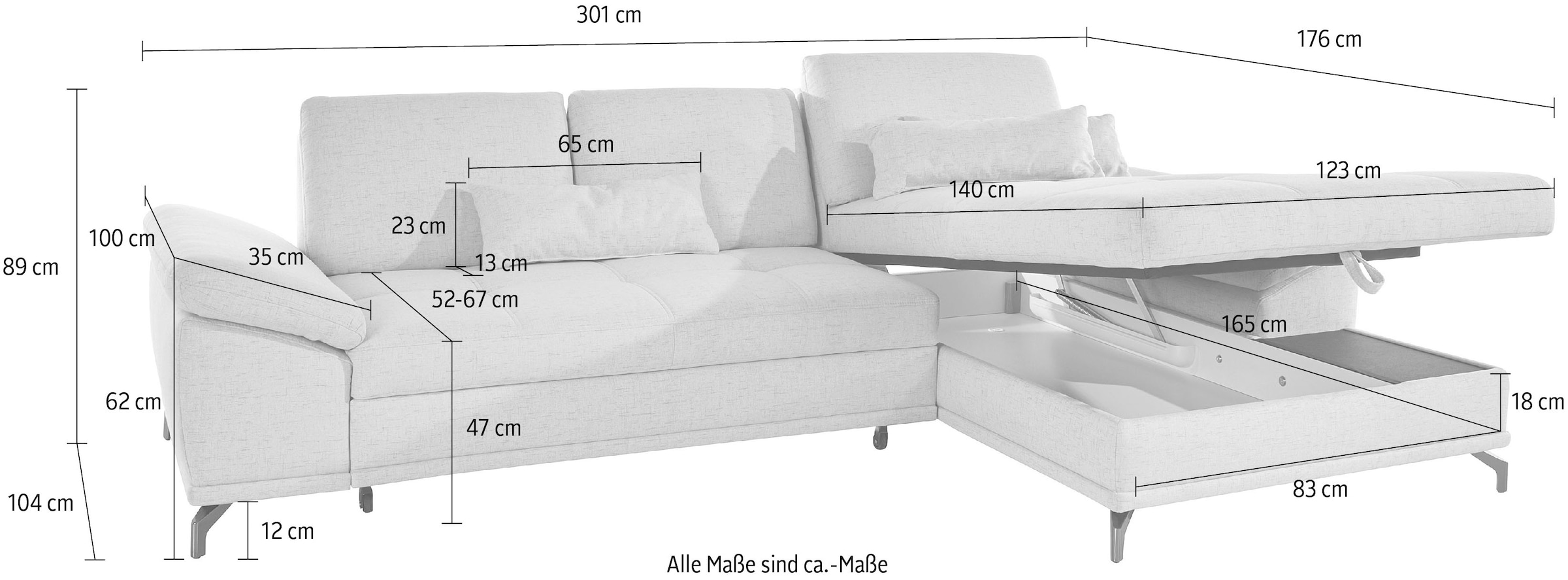 Places of Style Ecksofa Costello, mit Sitztiefenverstellung und Armlehnfunktion, incl. 3 Nierenkissen