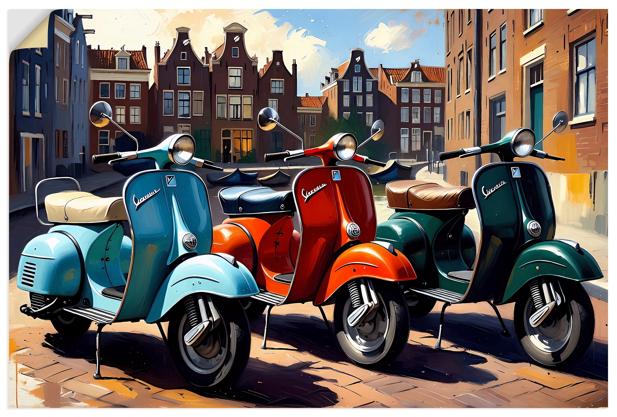 Artland Wandbild "Mit dem Motorroller nach Amsterdam" 1 Stk. tlg. als Alubild, Leinwandbild, Poster, Wandaufkleber in verschied. Größen