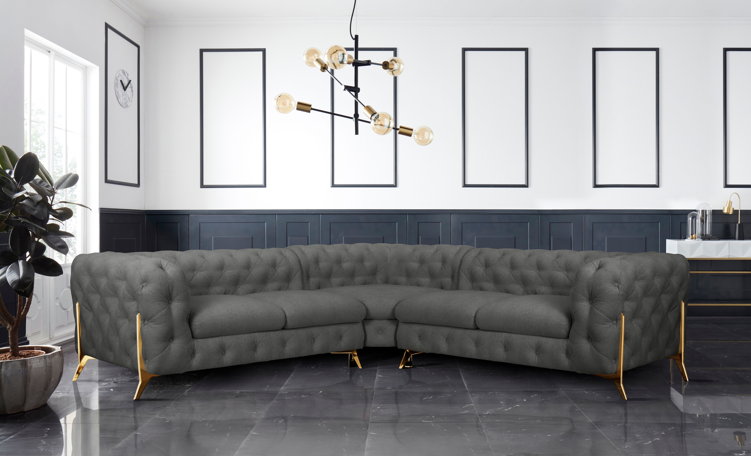 Leonique Chesterfield-Sofa »Amaury L-Form«, Chesterfield-Optik, Breite/Tiefe je 262 cm, Fußfarbe wählbar