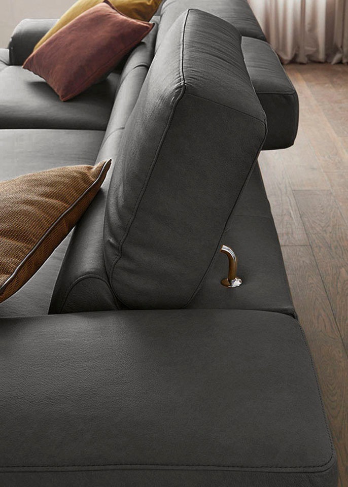 W.SCHILLIG Ecksofa »piedroo, Designsofa mit tollem Sitzkomfort, bequem und elegant, L-Form«, Kopfteilverstellung, wahlweise mit Sitztiefenverstellung, Breite 343cm