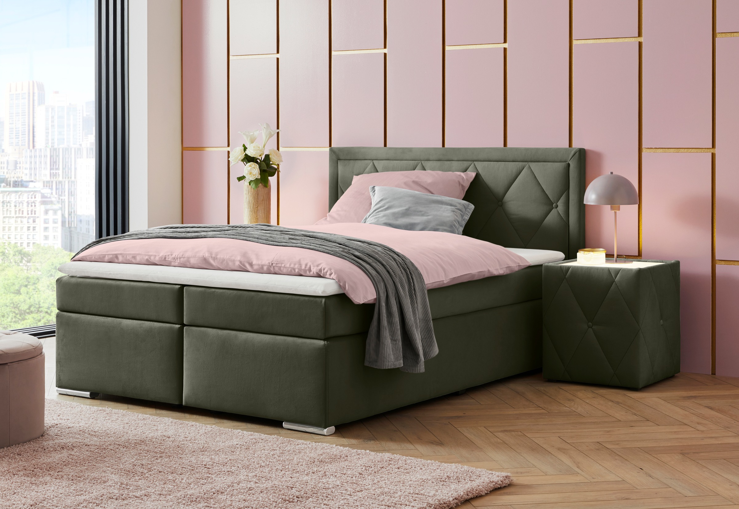 Leonique Boxbett »Alfie, Bestseller, wahlweise mit Bettkasten«, mit Knopfheftung im Kopfteil, H2, H3 und H4 wählbar