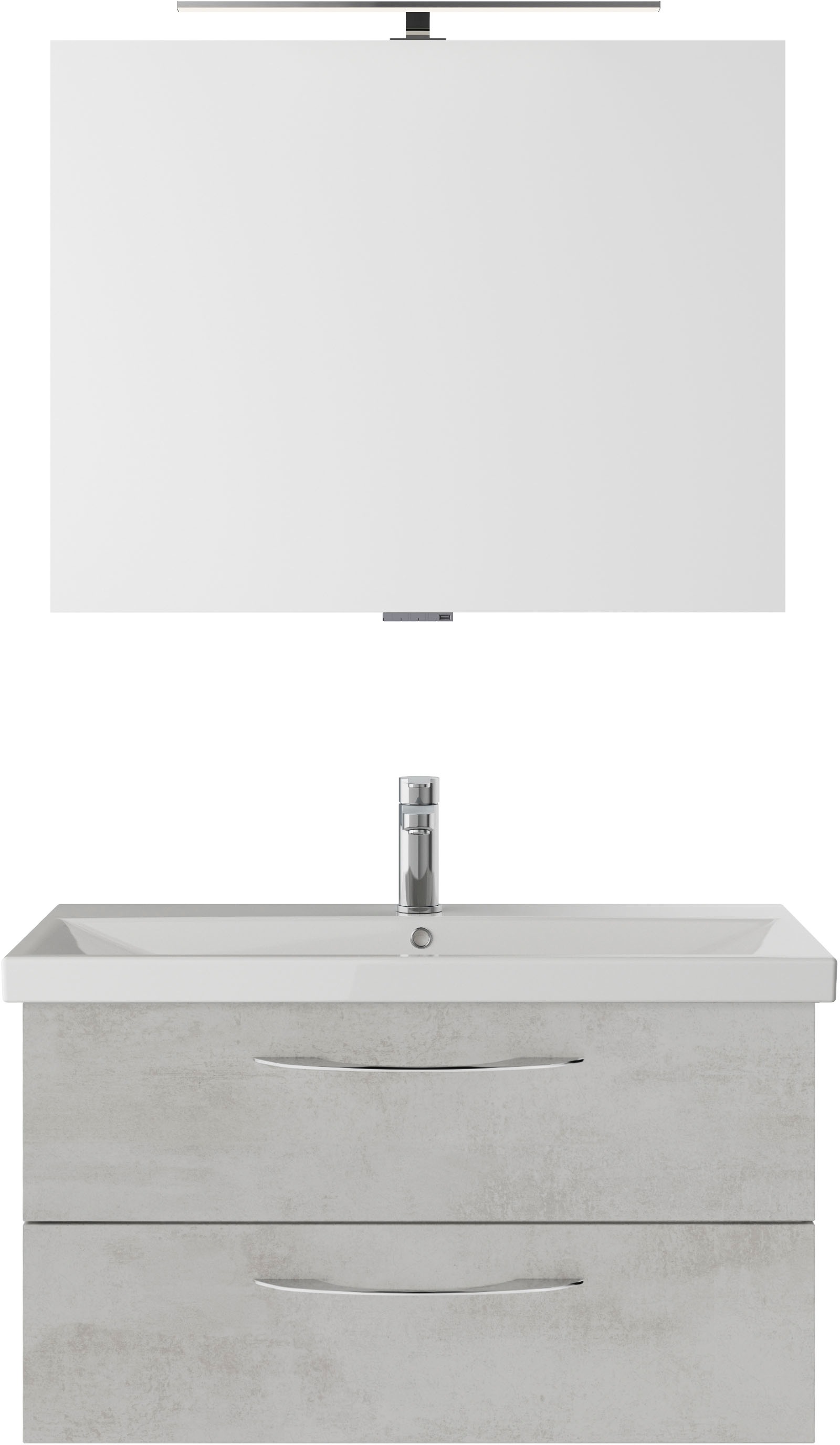 Saphir Badmöbel-Set »Serie 4035 2-teilig, Keramikwaschtisch mit LED-Spiegel, 90 cm breit«, (Set), Badezimmer-Set inkl. Türdämpfer, 2 Schubladen, Waschplatz