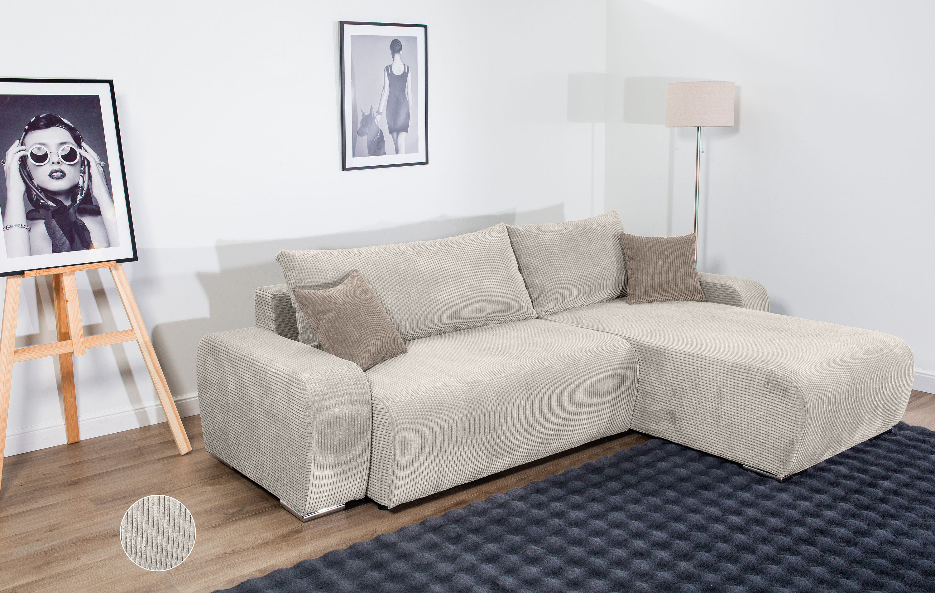 COLLECTION AB "Pia L-Form, B: 237 cm" Schlaffunktion, Bettkasten & 2 Zierkissen, Federkern
