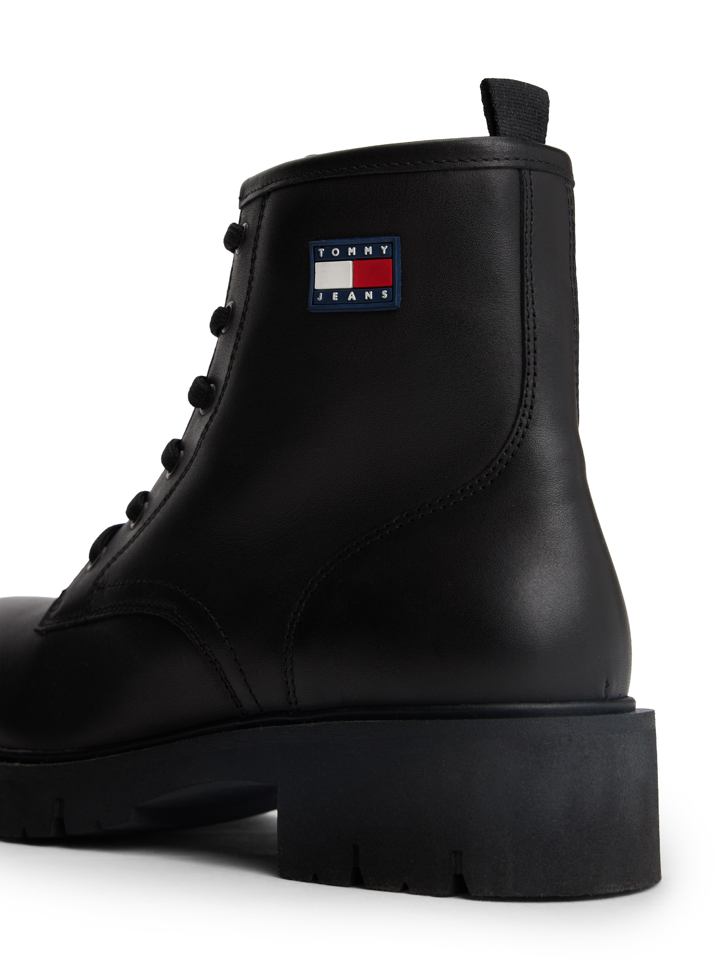Tommy Jeans Schnürboots »TJW LACE UP LEATHER BOOT«, Blockabsatz, Schnürstiefelette mit Logoflag an der Seite