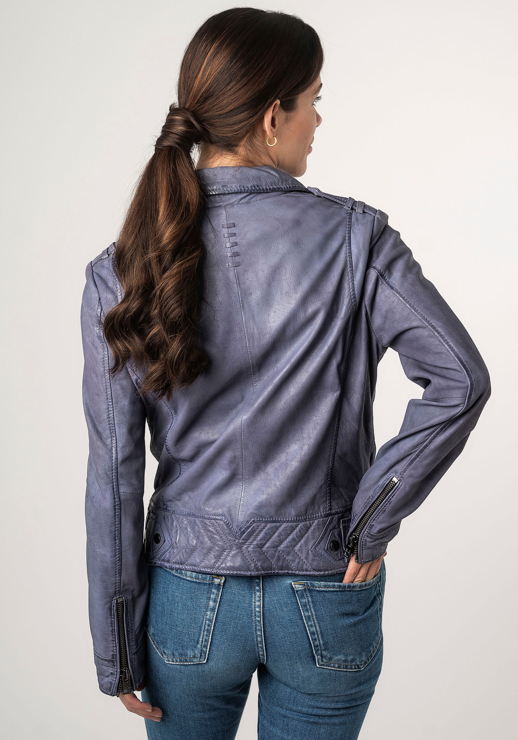 Mauritius Lederjacke »2Wtashi«, mit Schulterklappen, mit Nieten, mit Zipper-Taschen