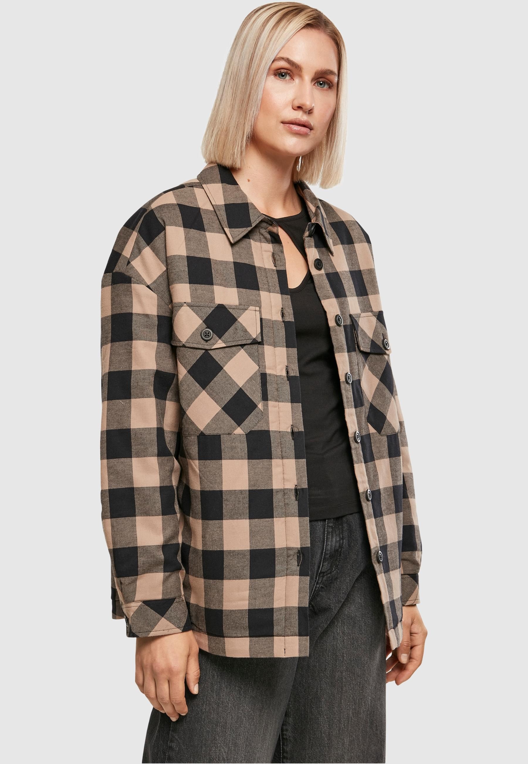 URBAN CLASSICS Allwetterjacke »Urban Classics Damen Ladies Flanell Padded Overshirt«, (1 St.), ohne Kapuze