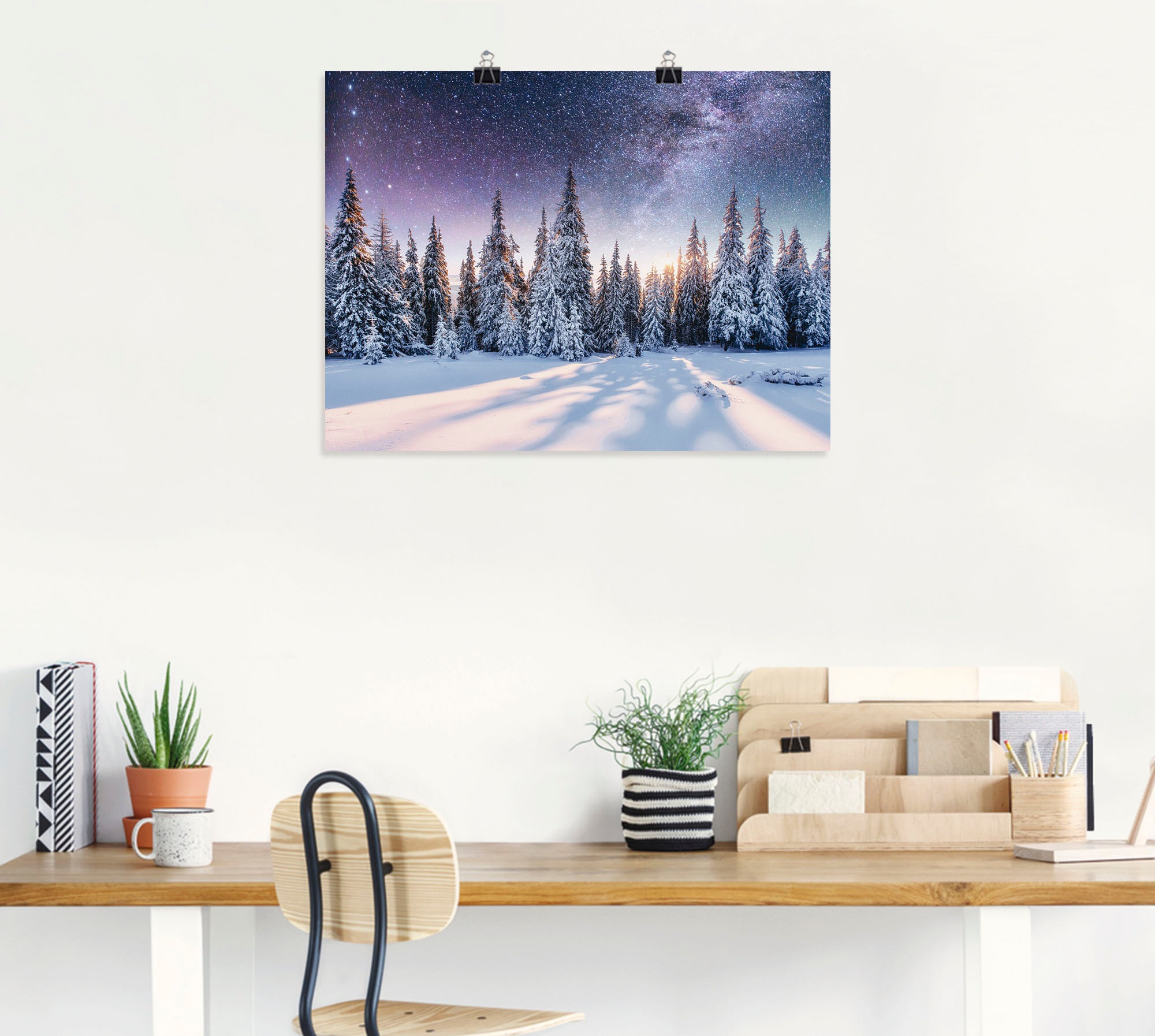 Artland Wandbild "Tannenwald im Schnee vorm Sternenhimmel", Berge & Alpenbi günstig online kaufen