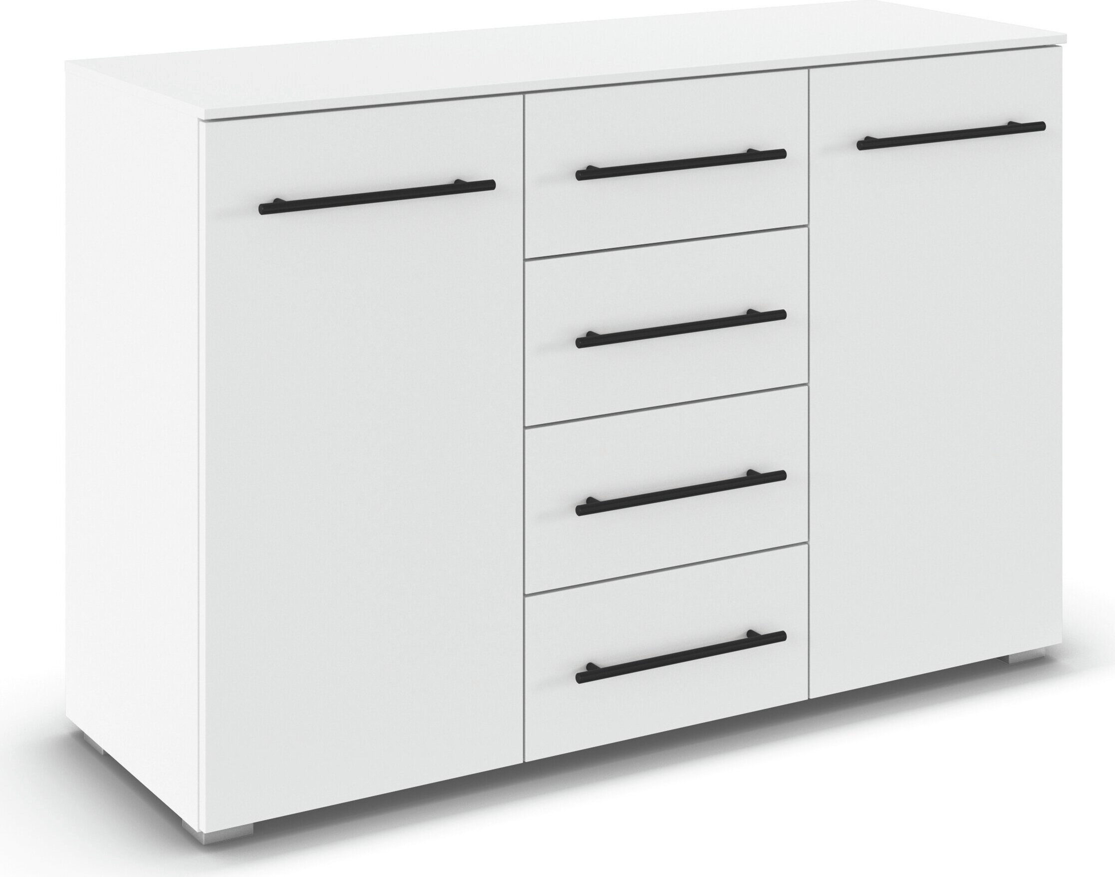 OTTO home Kombikommode "Sideboard Türkommode Schubladenkommode Kommode RONDO" Breite 120 / Höhe 81 cm, 4 Einlegeböden, mit 4 geräumigen Schubladen Metallgriff in Schwarz MADE IN GERMANY