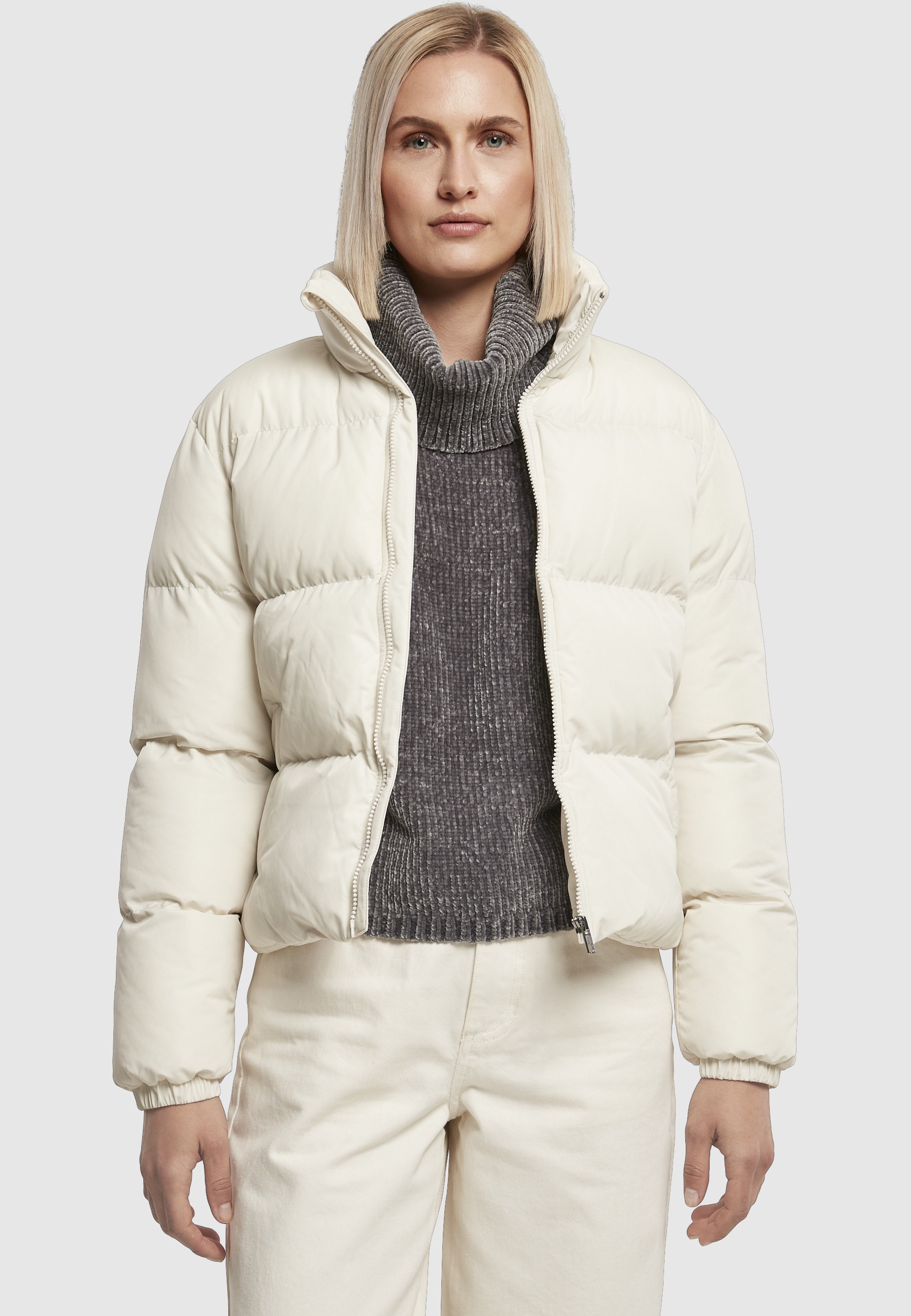 URBAN CLASSICS Winterjacke »Urban Classics Damen Ladies Short Peached Puffer Jacket« 1 Stk. tlg. ohne Kapuze