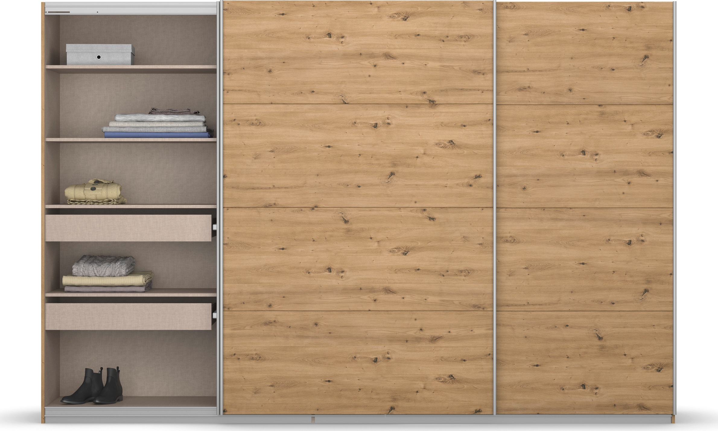 rauch Schwebetürenschrank »Kleiderschrank Schrank Garderobe KOLUNA mit Dekor-Front«, inkl. 2 Innenschubladen sowie extra Einlegeböden MADE IN GERMANY