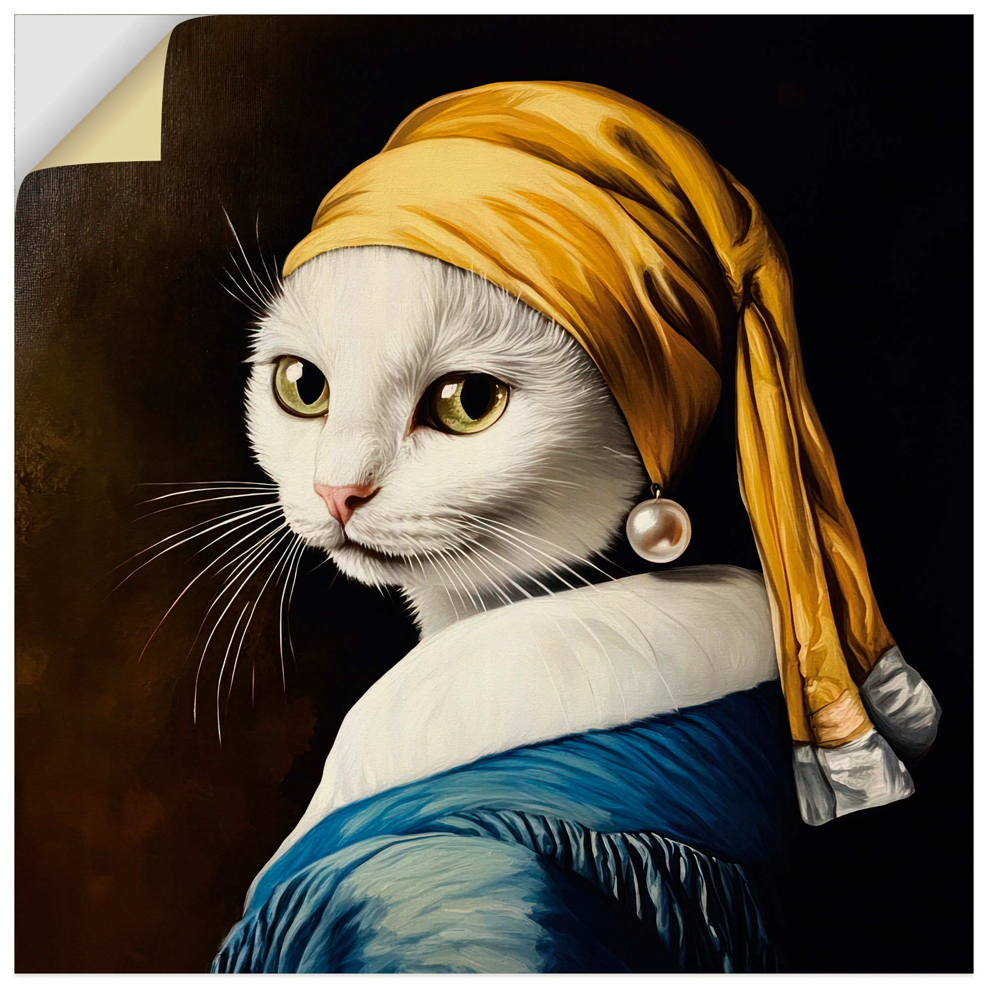 Wandbild ARTLAND "Die Katze mit dem Perlenohrring", farbe bild(er): schwarz, B:30cm H:30cm, Bilder, als Alubild, Leinwandbild, Poster, Wandaufkleber in verschied. Größen