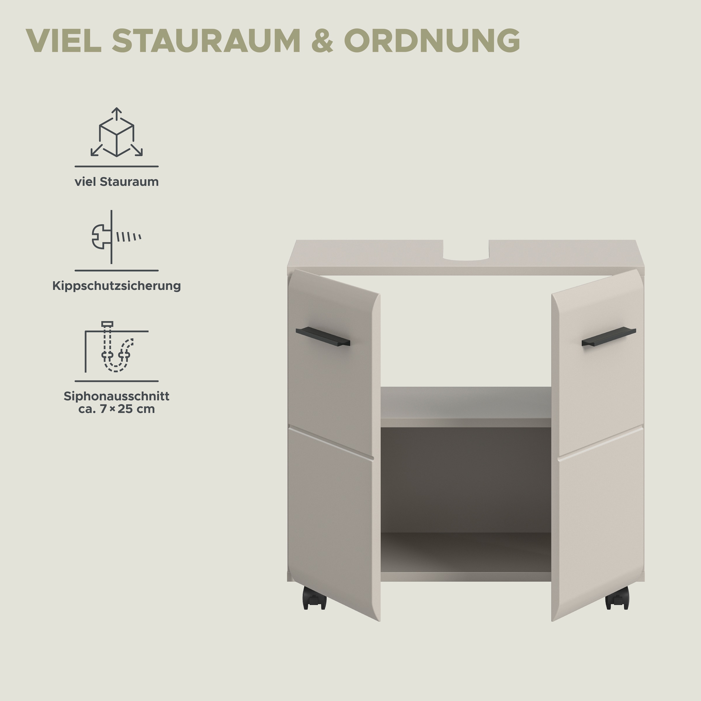 welltime Waschbeckenunterschrank »FLORENZ, Waschbeckenunterschrank mit Rollen, hochwertige MDF-Front« 1 Stk. tlg. Waschbeckenunterschrank, WBU, Unterschrank, Bad, Badezimmer