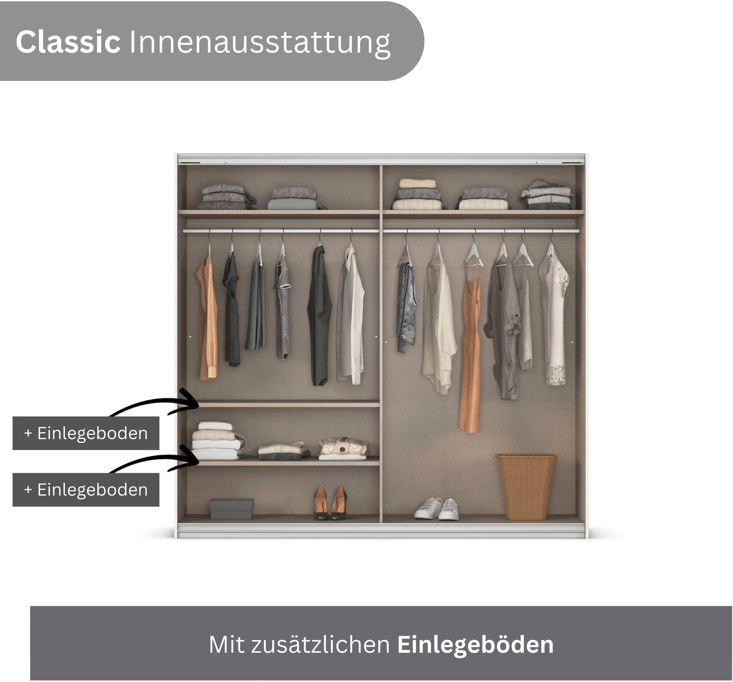 INOSIGN BY RAUCH Schwebetürenschrank »Kleiderschrank Schrank Garderobe Schlafzimmerschrank THANOS«, (in 3 verschiedenen Ausstattungen BASIC/CLASSIC/PREMIUM), Optional mit Spiegel, Metall-Griffleisten alufarben MADE IN GERMANY