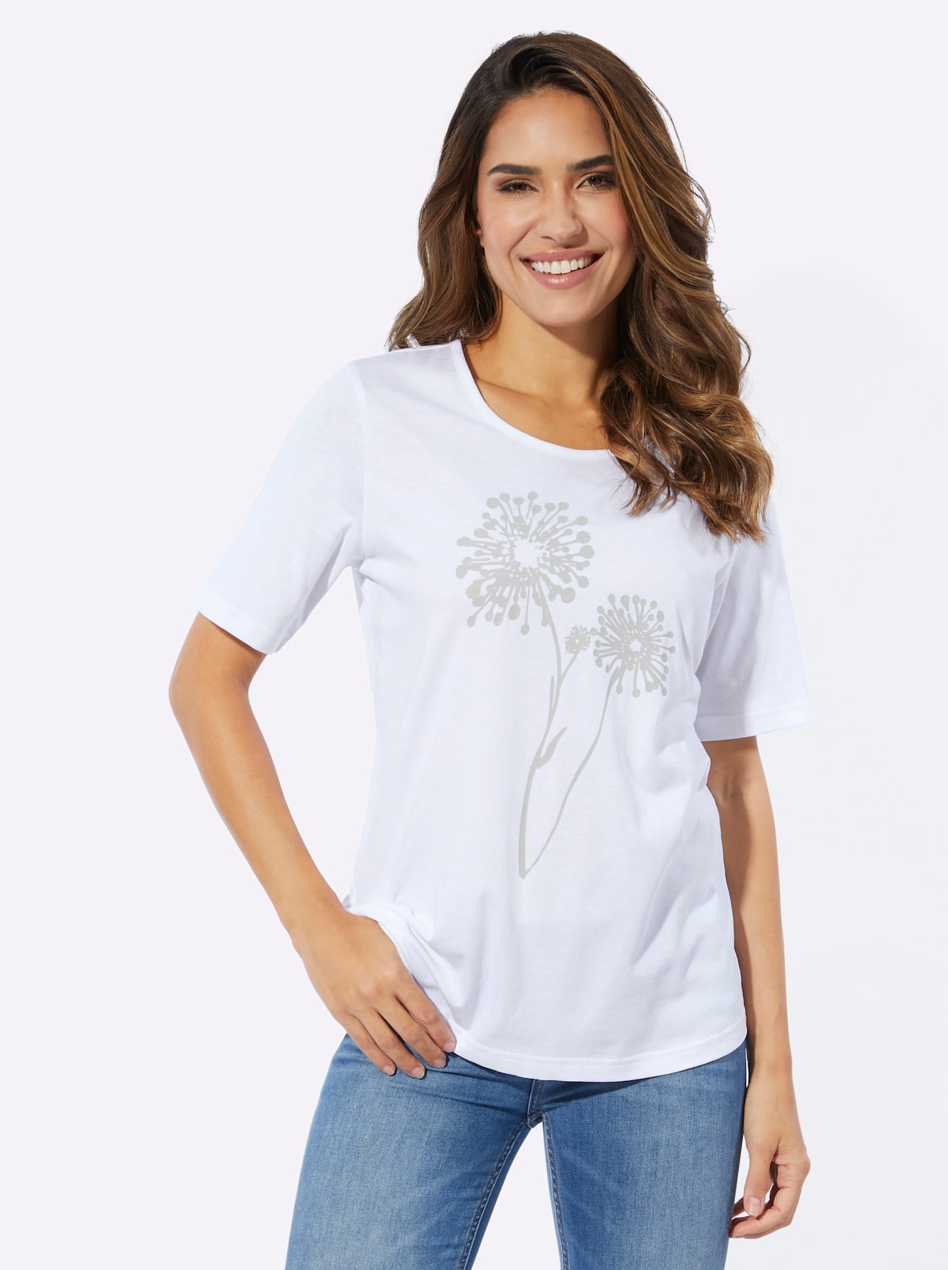Classic Basics Women's Crew Neck T-Shirt White/Gray 44 2