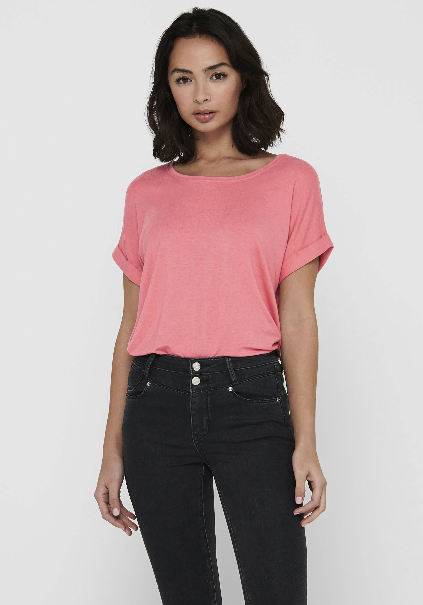 ONLY "ONLMOSTER – T-Shirt mit melierter Optik und elastischem Material" meliert, casual, lässig geschnitten, Viskosemischung, Rundhals