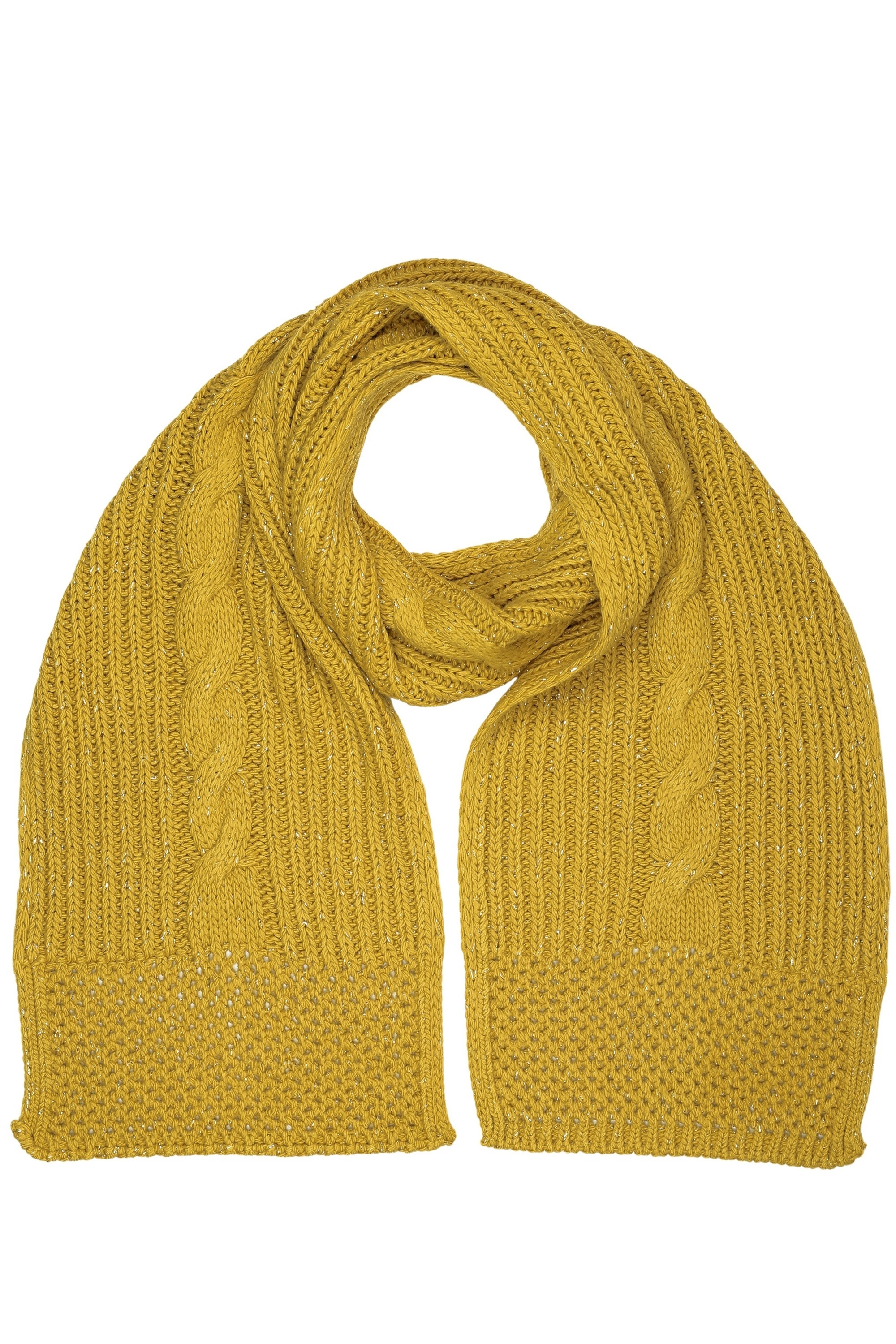 Strickschal "Warm", Damen, senf, Polyacryl, COLLEZIONE ALESSANDRO, unifarben, Basic, Modetücher, mit Zopfmuster und dezentem Glitzer