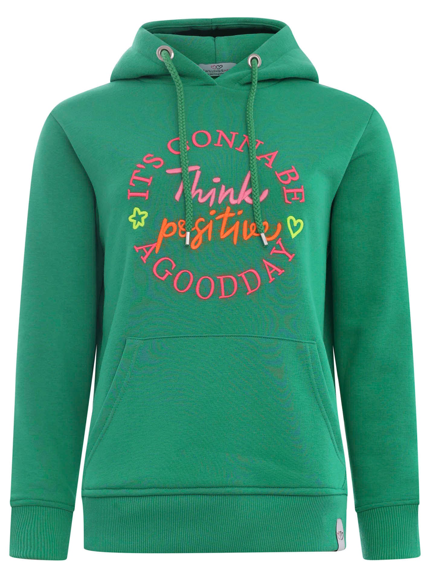 Zwillingsherz Sweatshirt, mit "Think positiv" Aufstick in Neonfarben