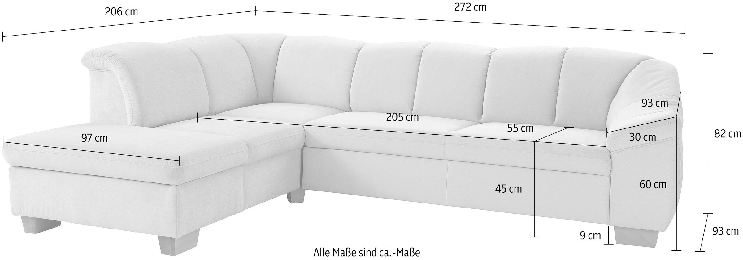 sit&more Ecksofa »Santo L-Form«, mit Federkern, wahlweise mit Bettfunktion und Stauraum
